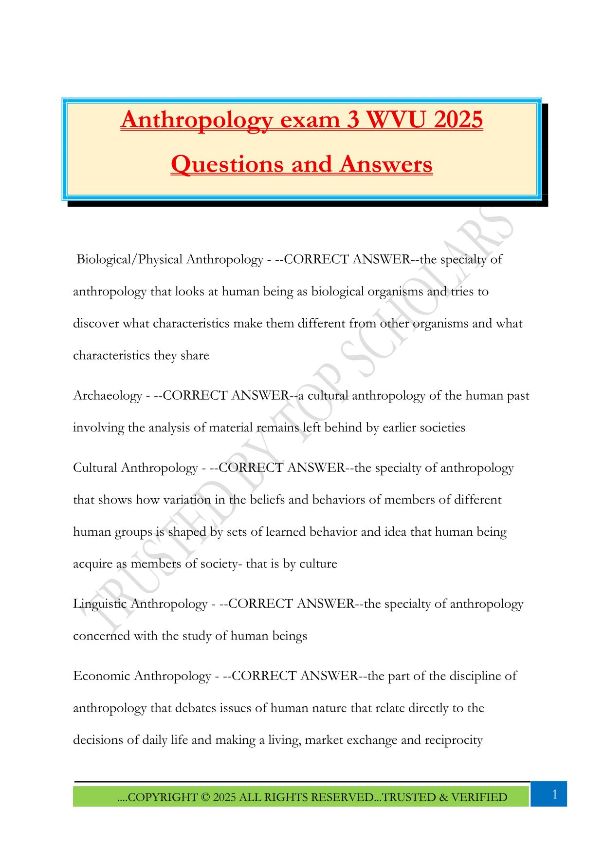 Anthropology exam 3 WVU 2025 Questions and Answers