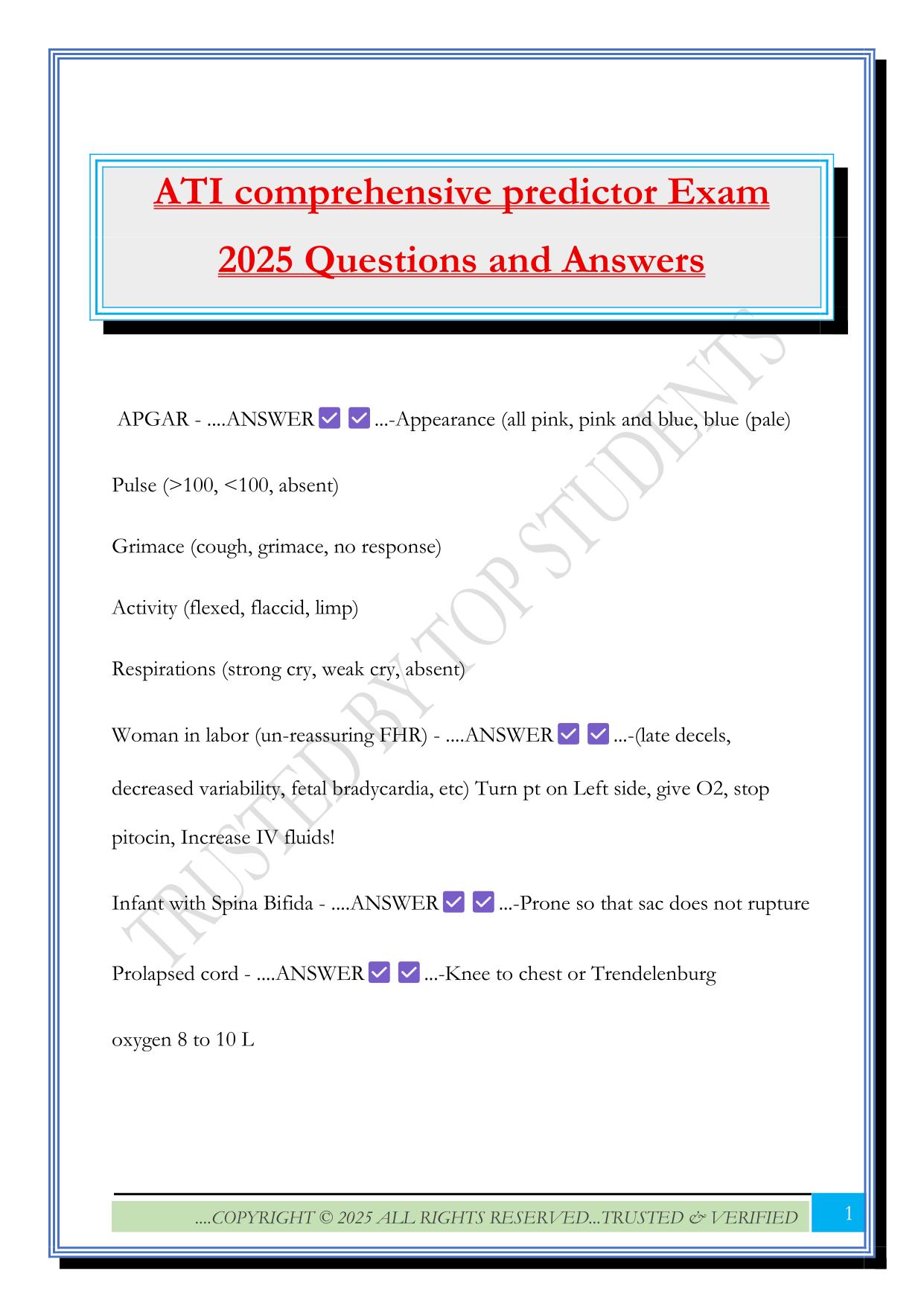 ATI comprehensive predictor Exam 2025 Questions and Answers