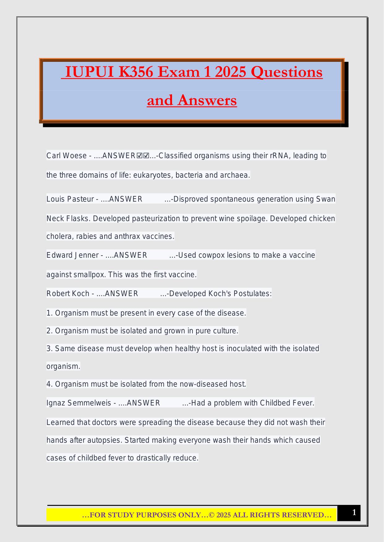 IUPUI K356 Exam 1 2025 Questions and Answers