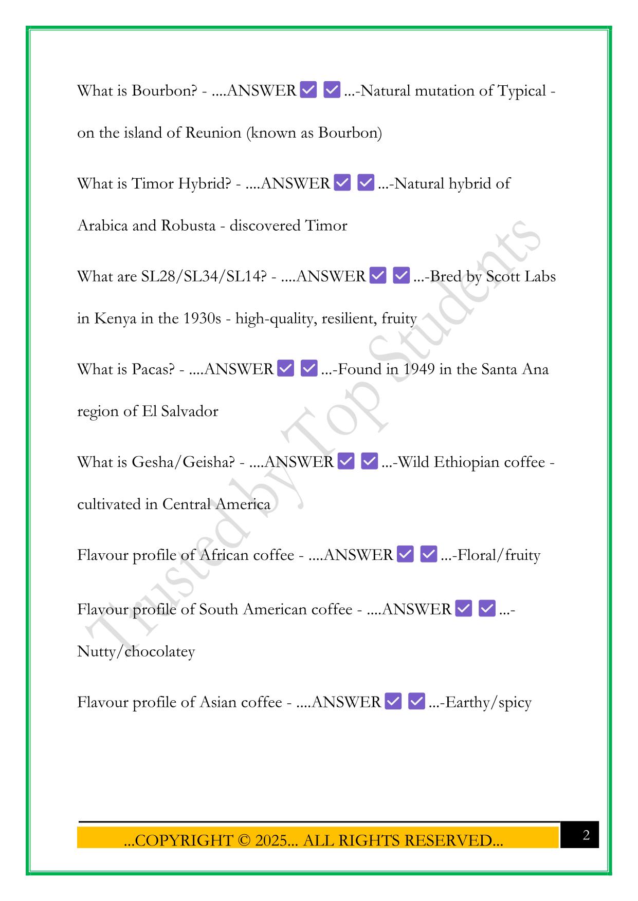 SCA INTERMEDIATE BARISTA SKILLS EXAM 2025 QUESTIONS AND ANSWERS