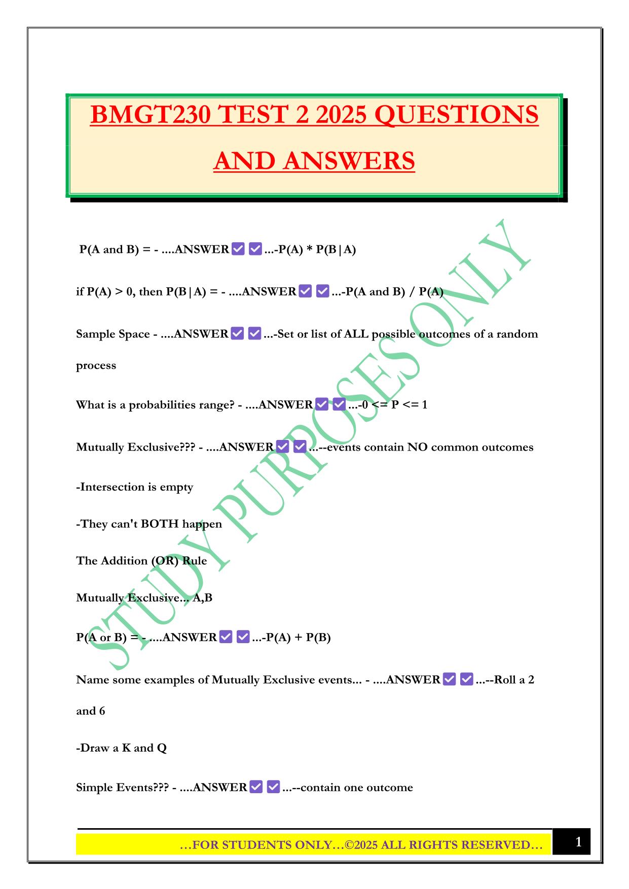 BMGT230 TEST 2 2025 QUESTIONS AND ANSWER