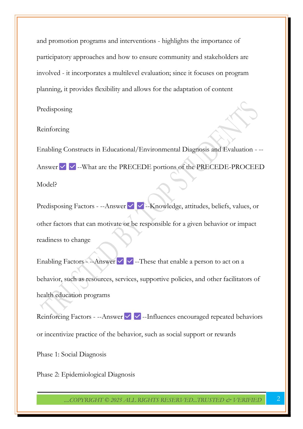 CHES Exam Review Area II: Plan Health Education and Promotion Exam 2025 Questions and Answers