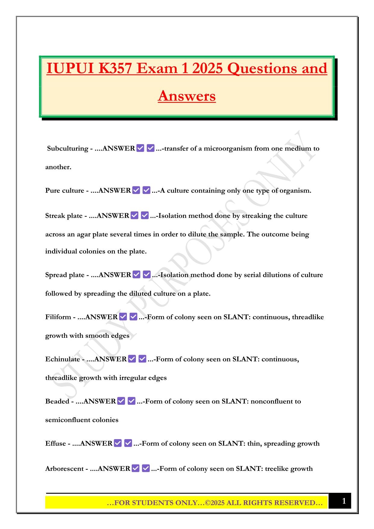IUPUI Bundled Exams 2025/2026 |Questions and Answers |100% Pass