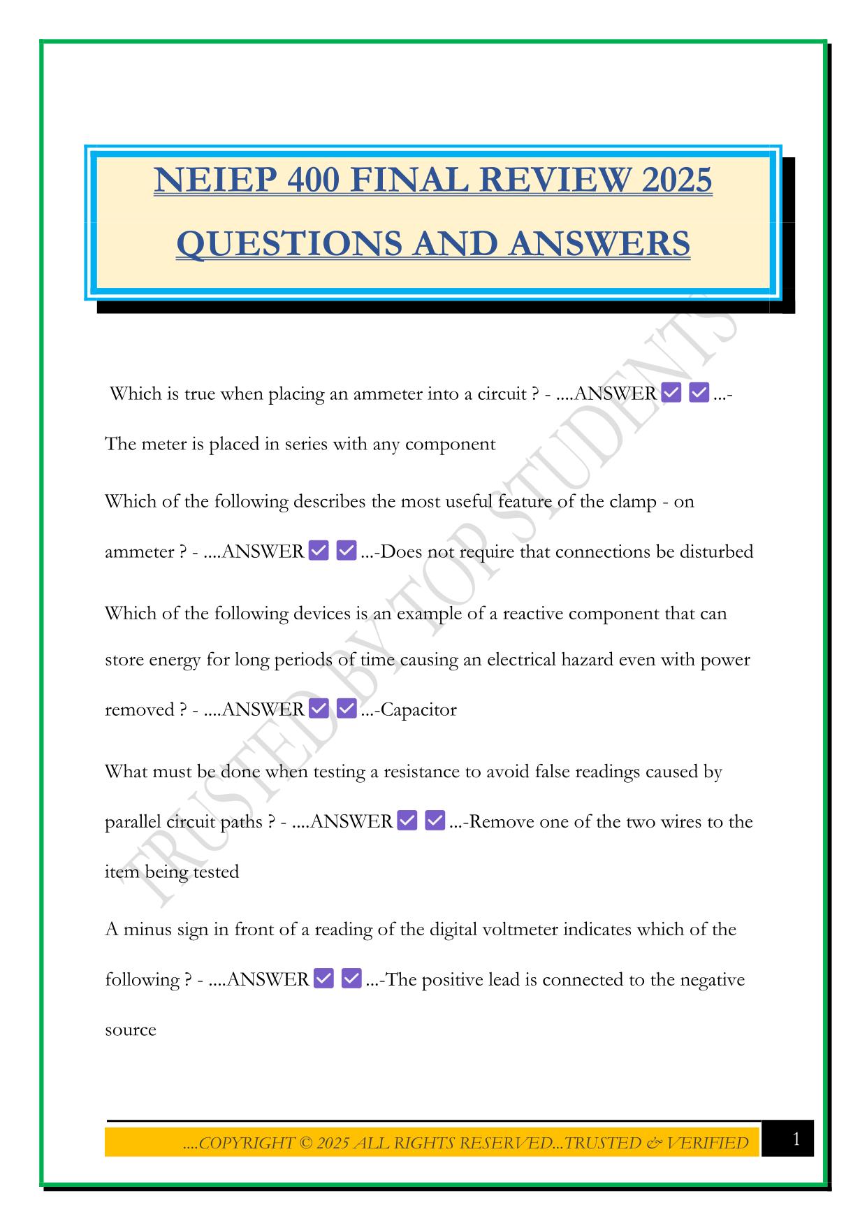 NEIEP 400 FINAL REVIEW 2025 QUESTIONS AND ANSWERS