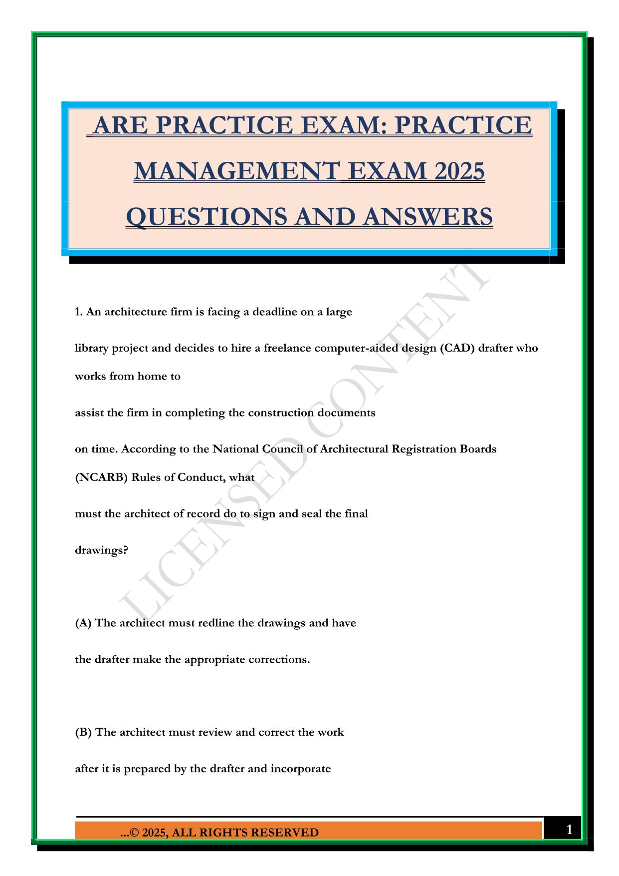 ARE PRACTICE EXAM: PRACTICE MANAGEMENT EXAM 2025 QUESTIONS AND ANSWERS