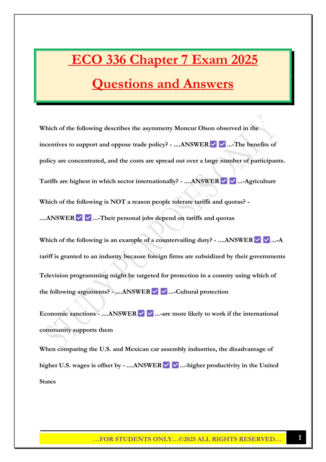 ECO 336 Chapter 7 Exam 2025 Questions and Answers