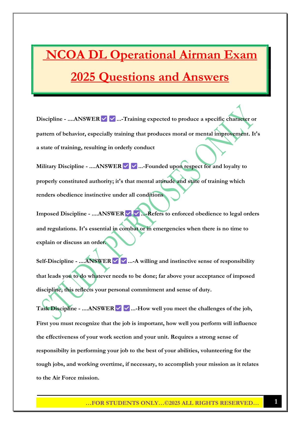 NCOA DL Operational Airman Exam 2025 Questions and Answers