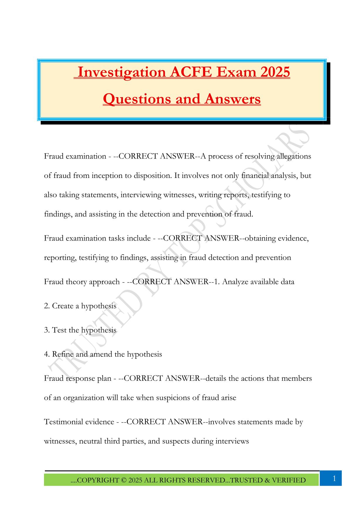 Investigation ACFE Exam 2025 Questions and Answers