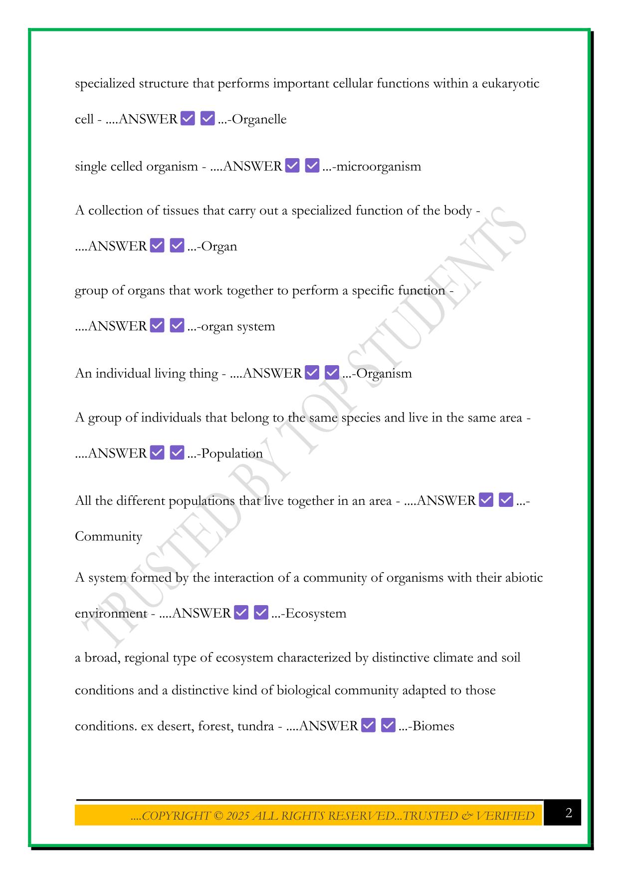 C190 BIOLOGY- WGU COMBINED EXAM 2025 QUESTIONS AND ANSWERS