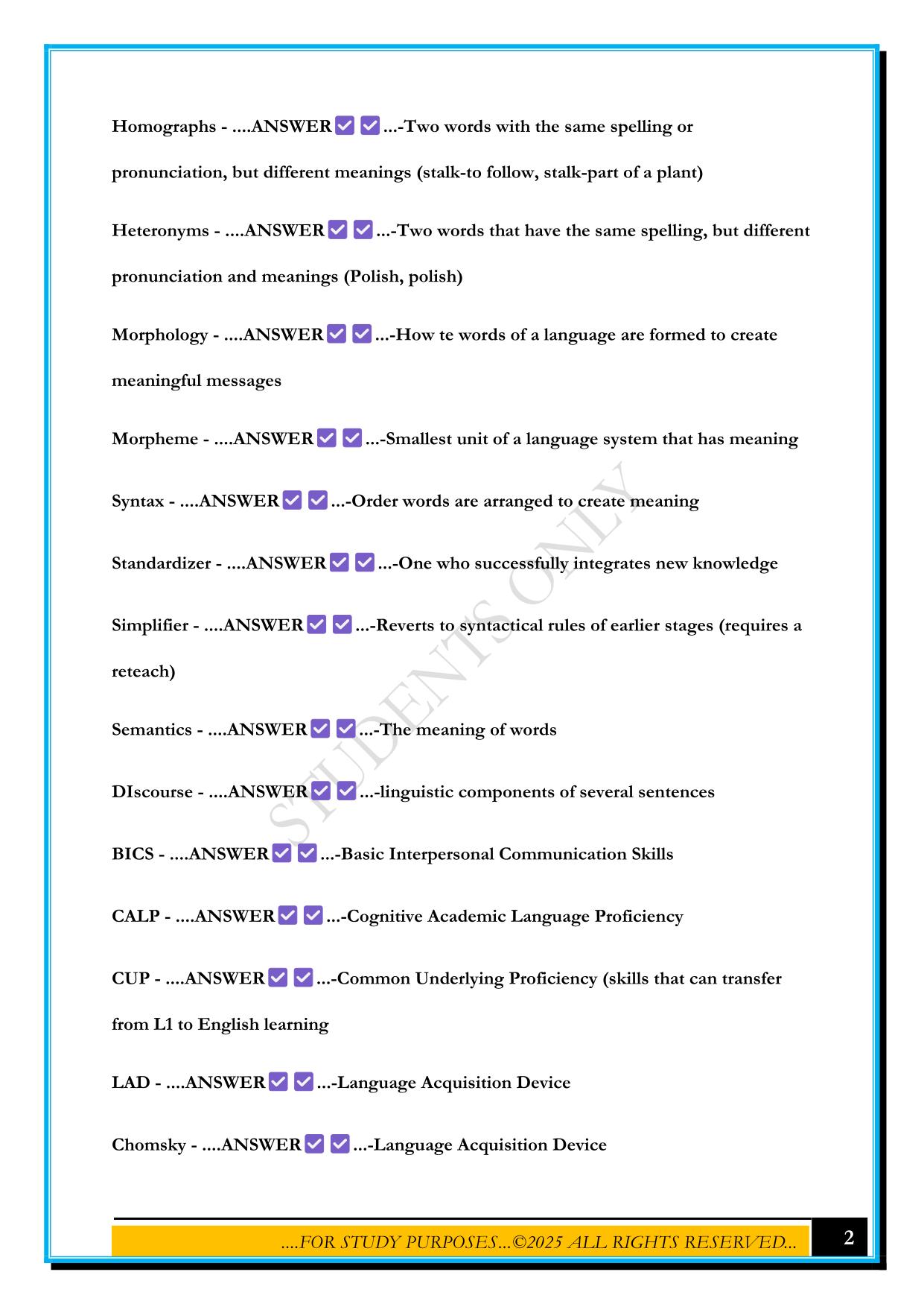 ESOL GACE EXAM 2025 QUESTIONS AND ANSWERS