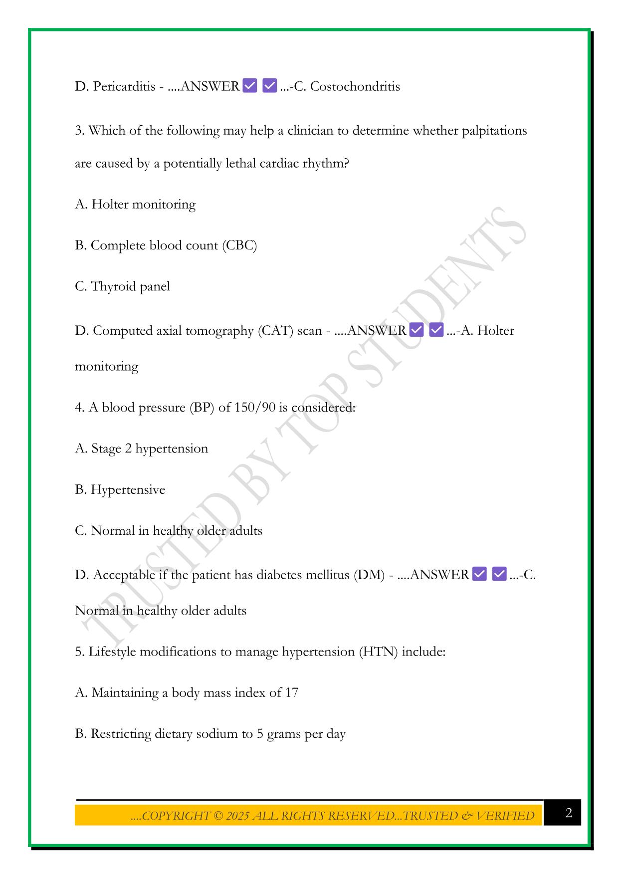NSG 6001 U2 SECTION 6. CARDIOVASCULAR PROBLEMS EXAM 2025 QUESTIONS AND ANSWERS