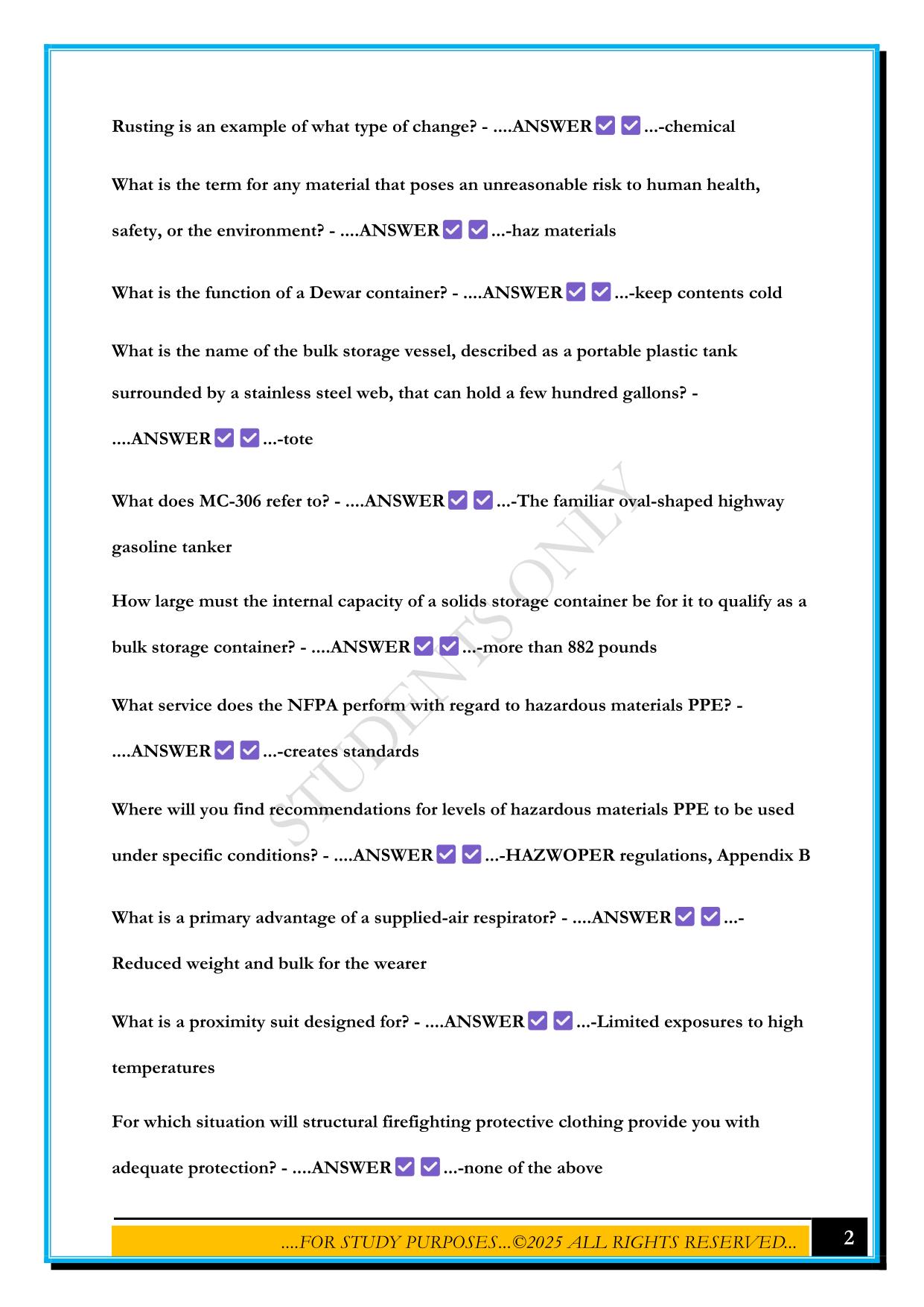 HAZMAT FINAL TEST 2025 QUESTIONS AND ANSWERS
