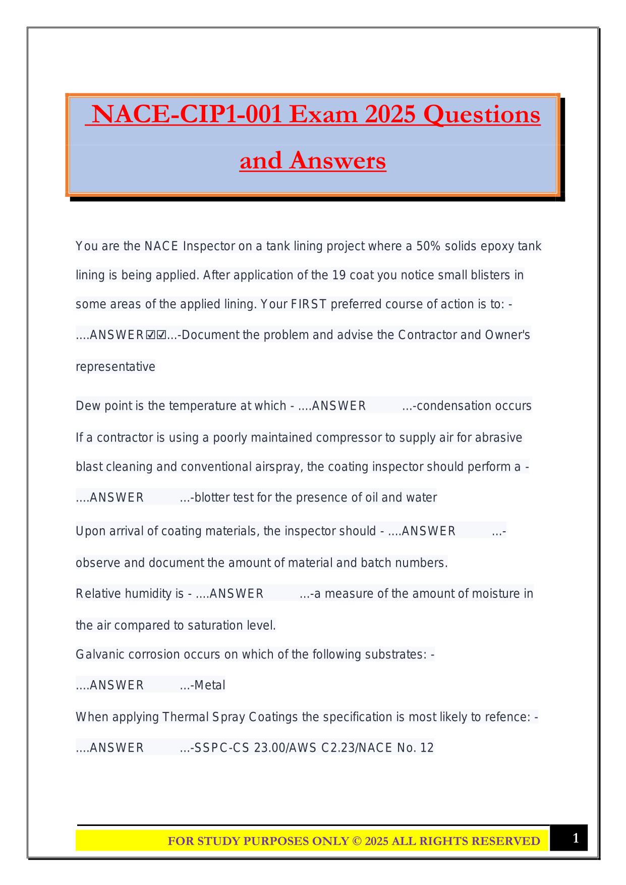 NACE-CIP1-001 Exam 2025 Questions and Answers