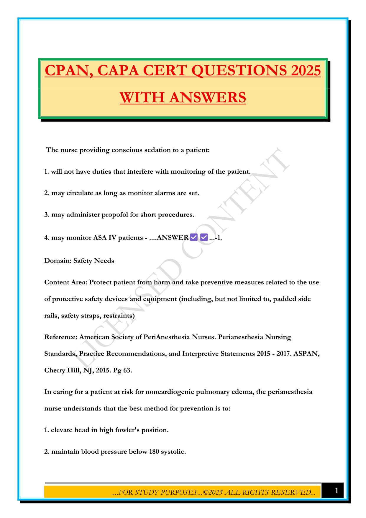 CPAN, CAPA CERT QUESTIONS 2025 WITH ANSWERS