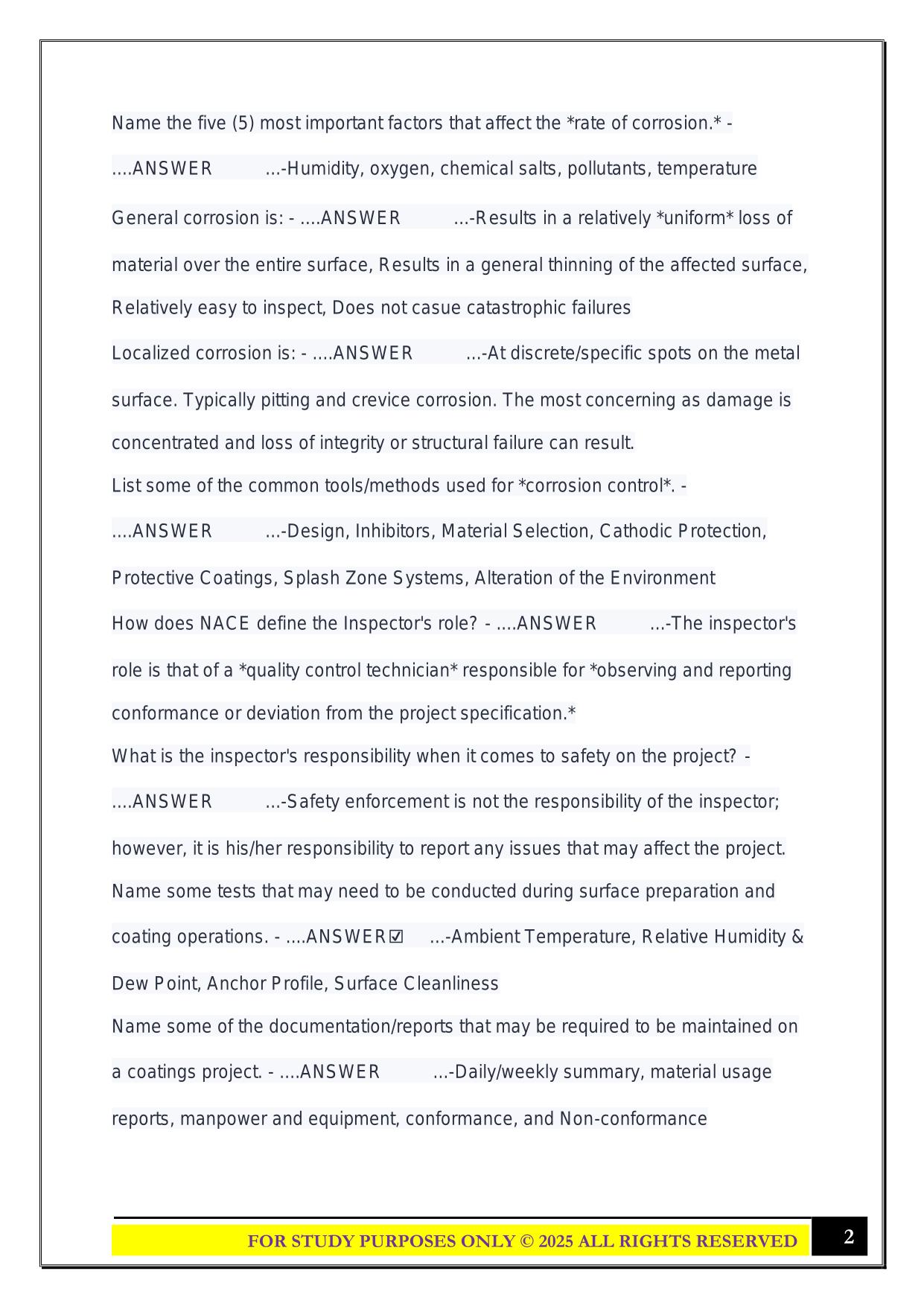 NACE CIP 1 Study Guide Exam 2025 Questions and Answers