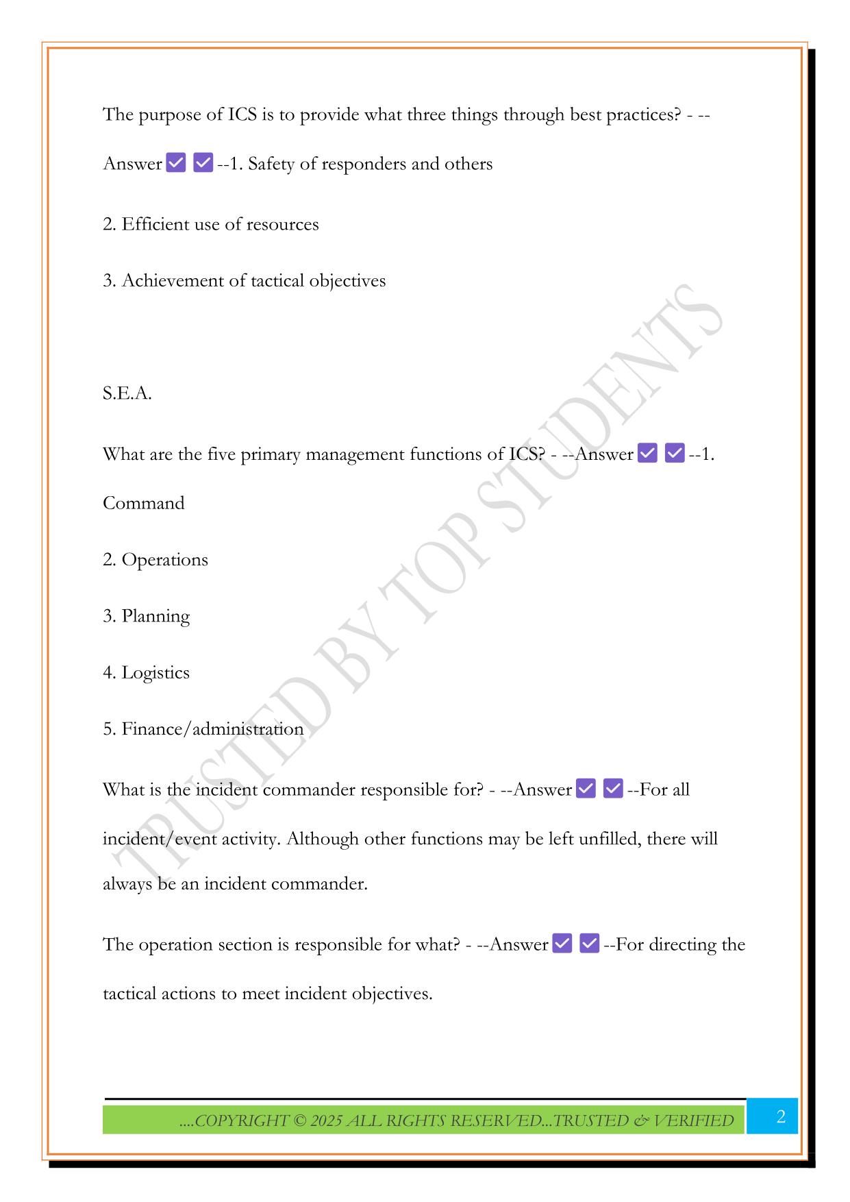 ICS 100, 200, 700, 800 Exam 2025 Questions and Answers