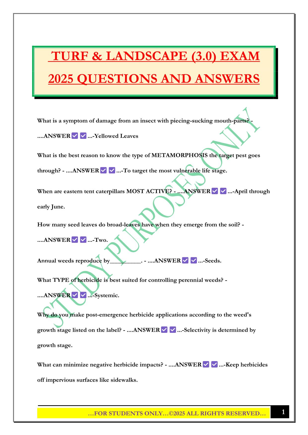 TURF & LANDSCAPE (3.0) EXAM 2025 QUESTIONS AND ANSWERS