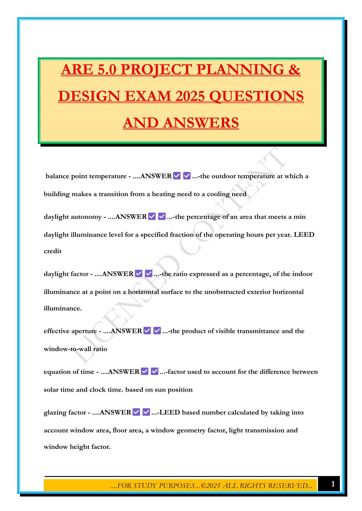 ARE 5.0 PROJECT PLANNING & DESIGN EXAM 2025 QUESTIONS AND ANSWERS