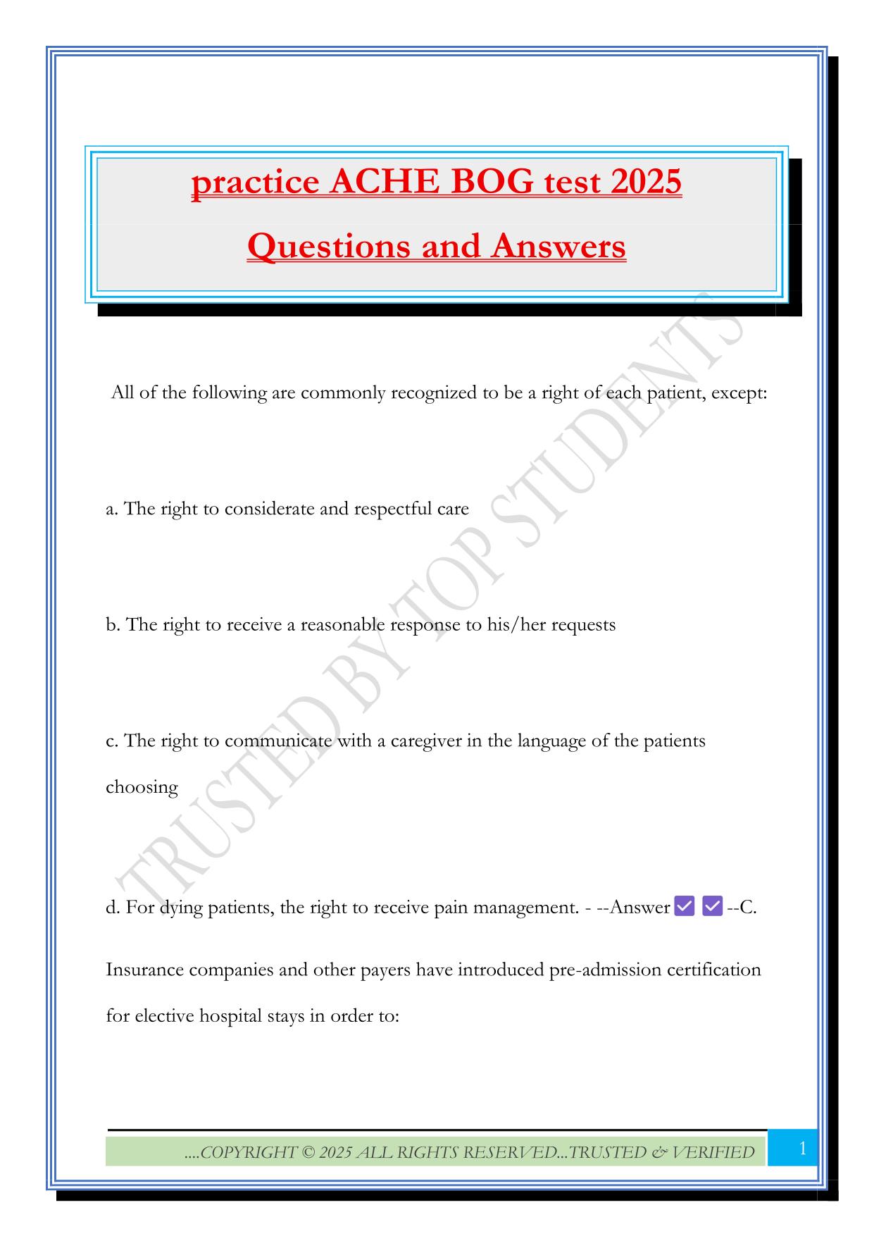 practice ACHE BOG test 2025 Questions and Answers