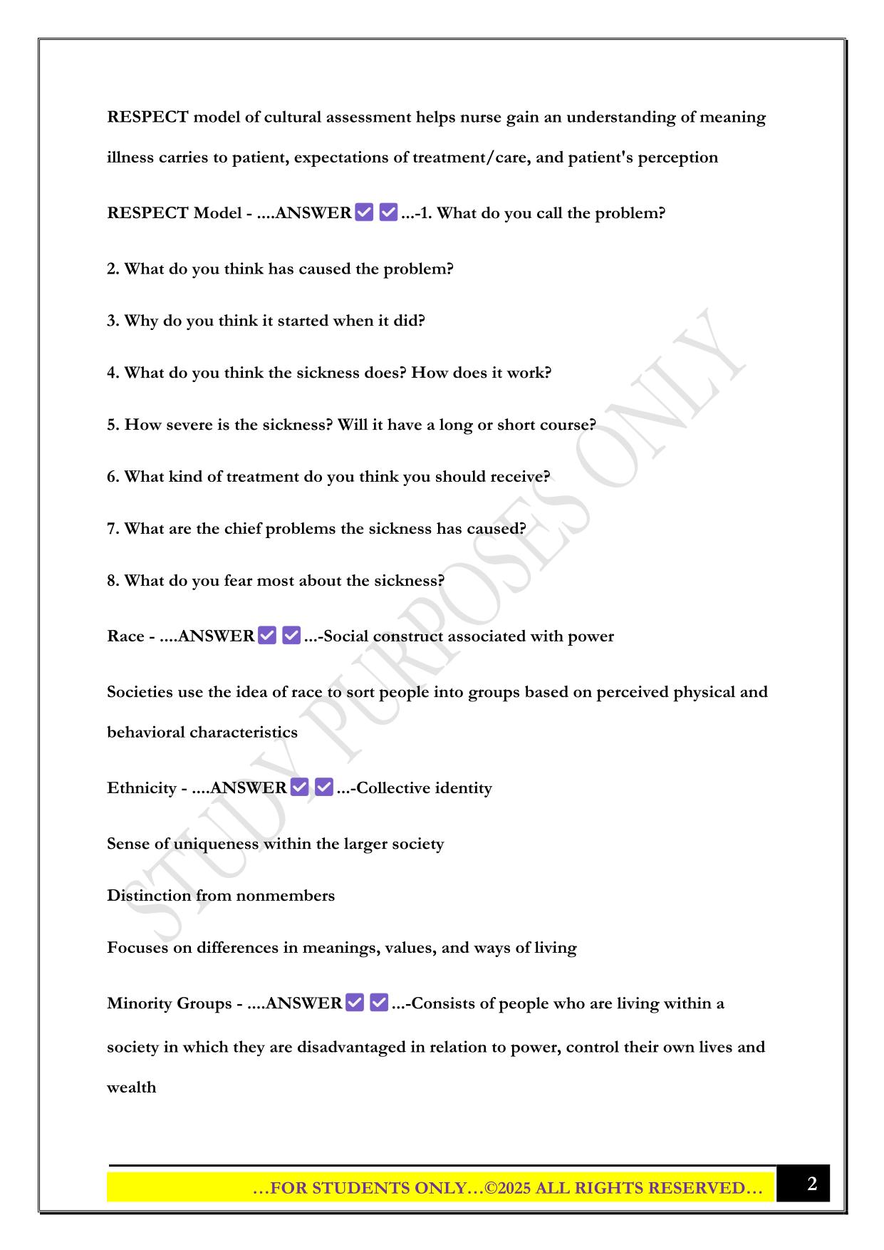 IUPUI Healthy Population Exam 3 2025 Questions and Answers