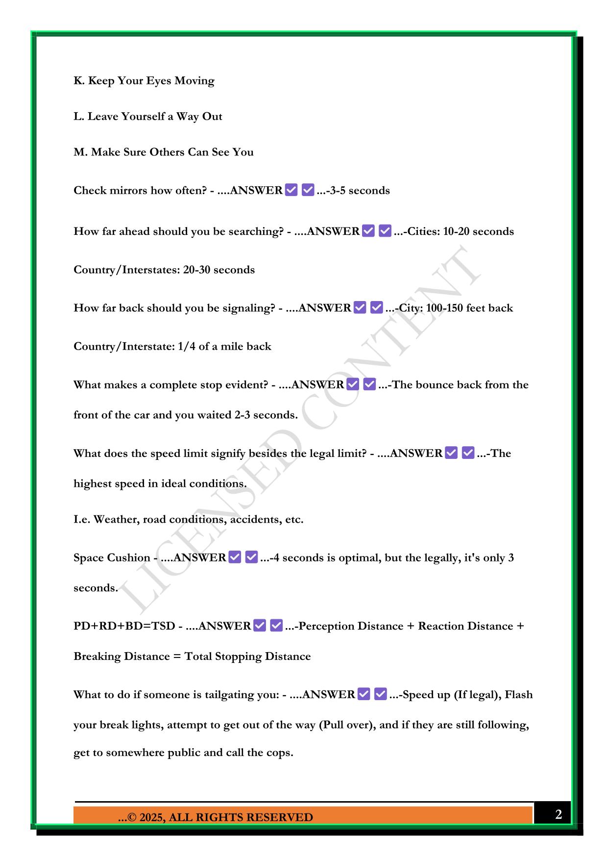 OHIO DRIVERS EDUCATION (MYER'S DRIVING SCHOOL) EXAM 2025 QUESTIONS AND ANSWERS