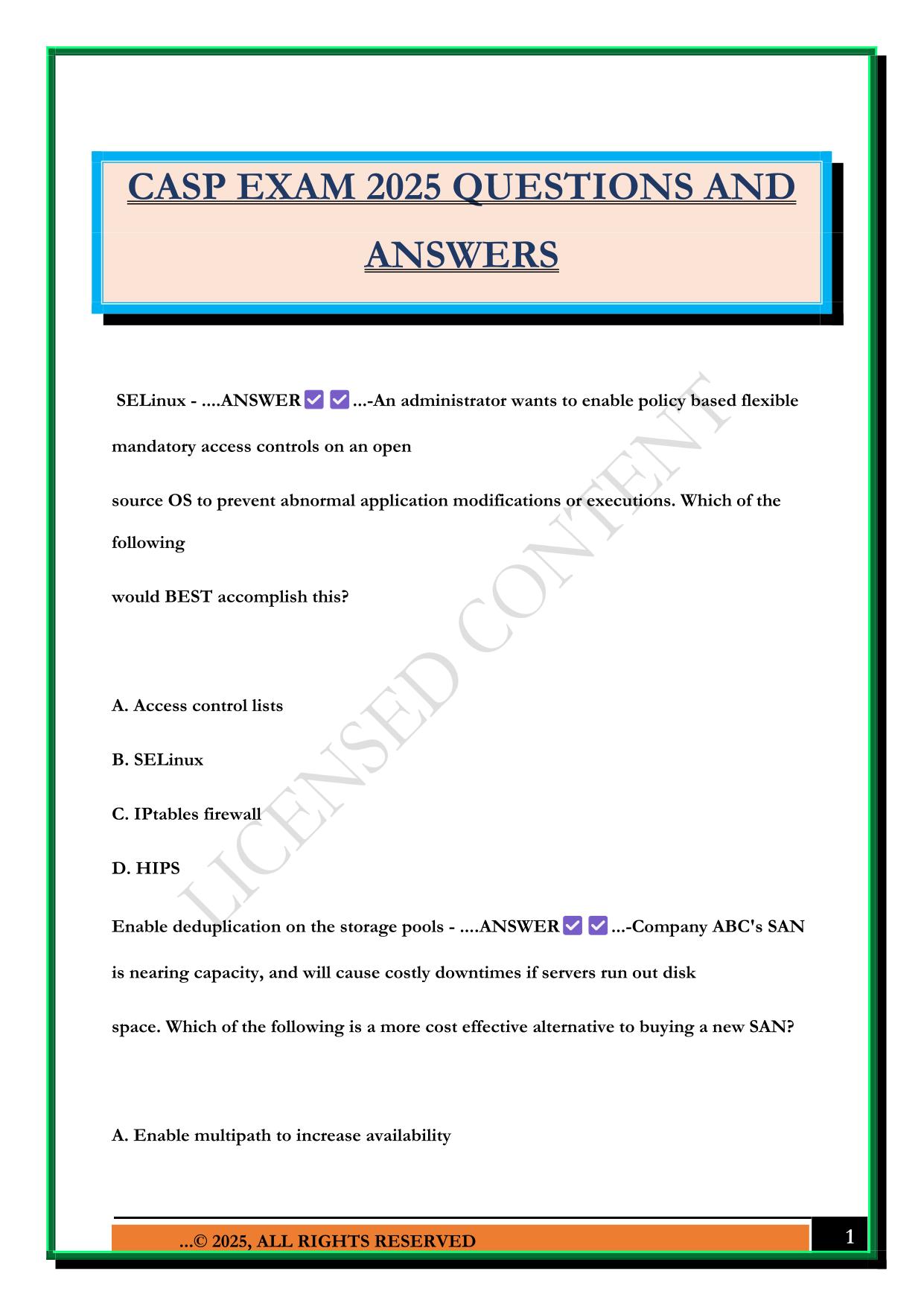 CASP EXAM 2025 QUESTIONS AND ANSWERS