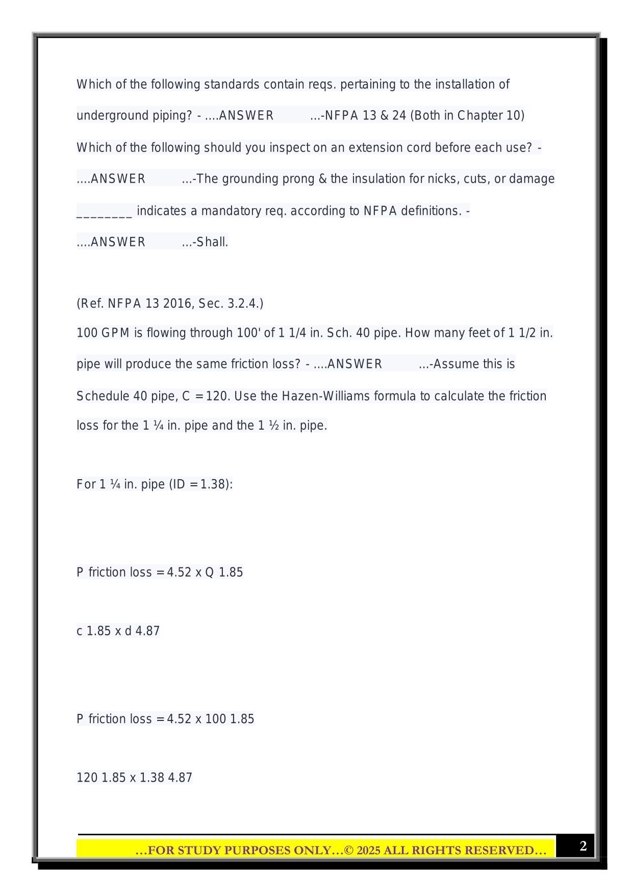 Nicet Level 1 - Water Based Layout Exam 2025 Questions and Answers