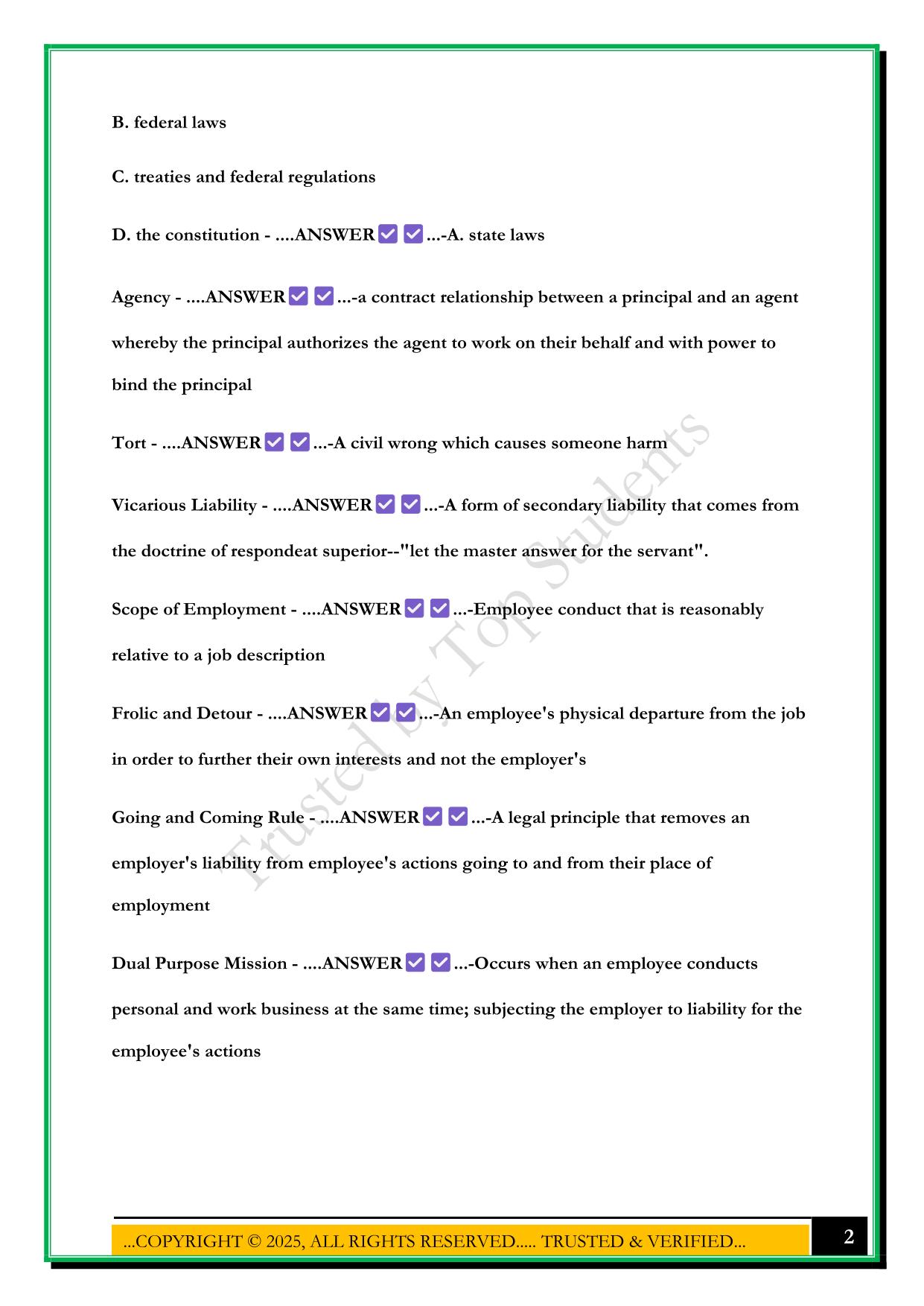 C233 - EMPLOYMENT LAW EXAM 2025 QUESTIONS AND ANSWERS