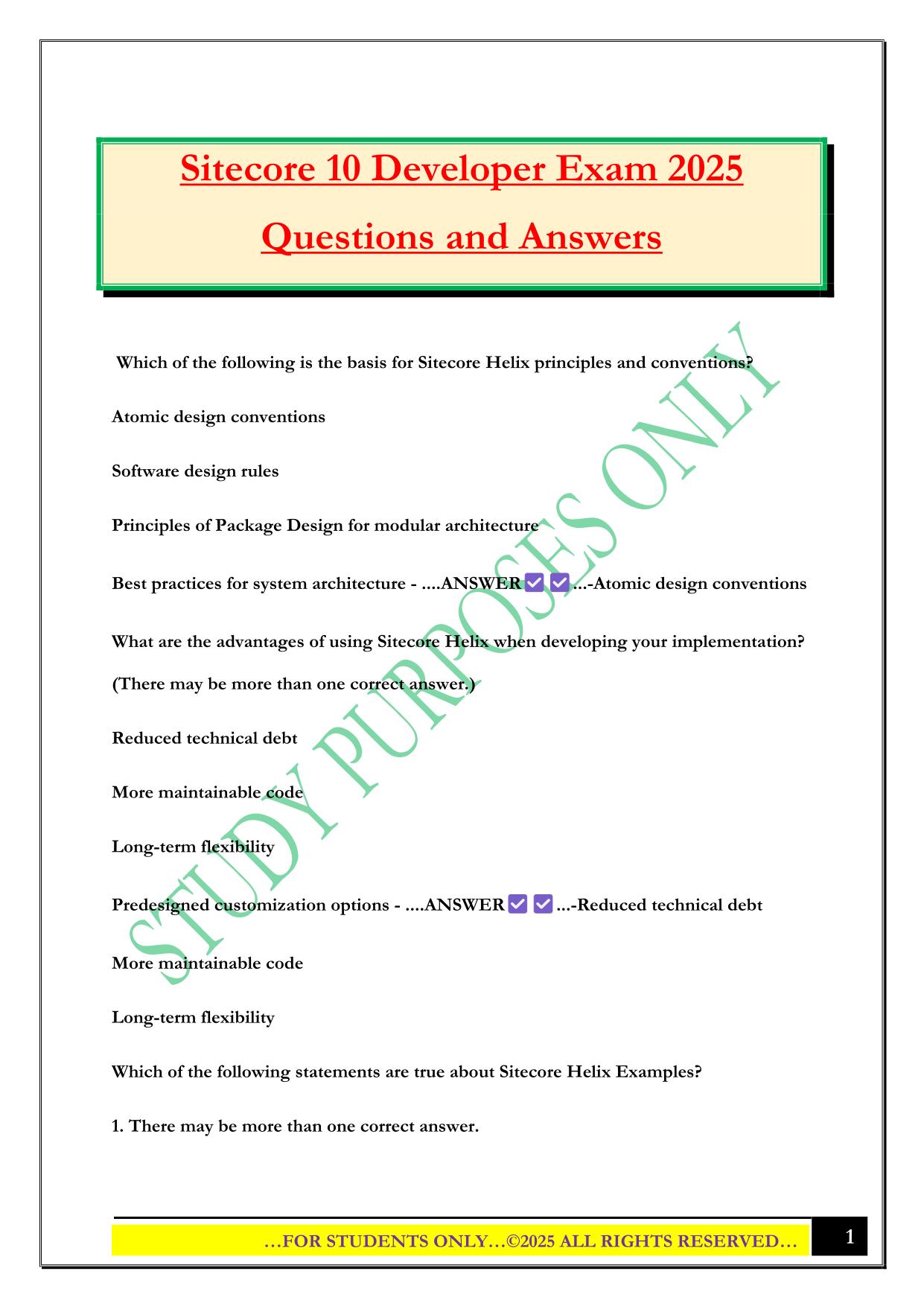 Sitecore 10 Developer Exam 2025 Questions and Answers