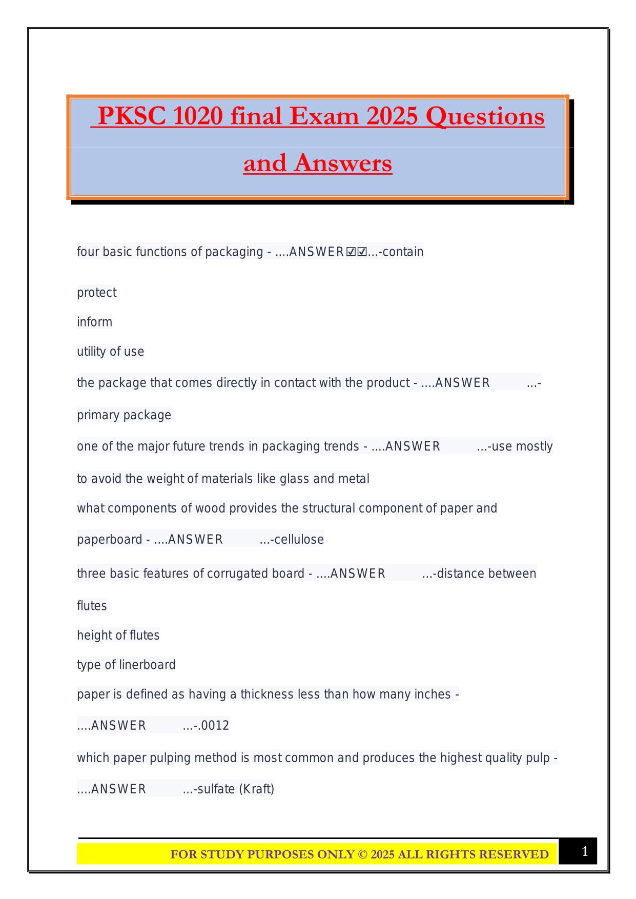 PKSC 1020 final Exam 2025 Questions and Answers