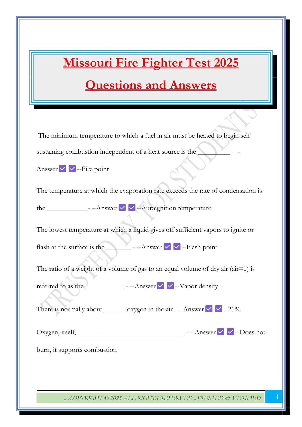 Missouri Fire Fighter Test 2025 Questions and Answers