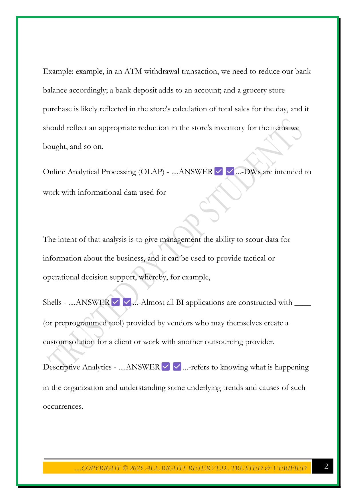 BIG DATA TEST 1 2025 QUESTIONS AND ANSWERS