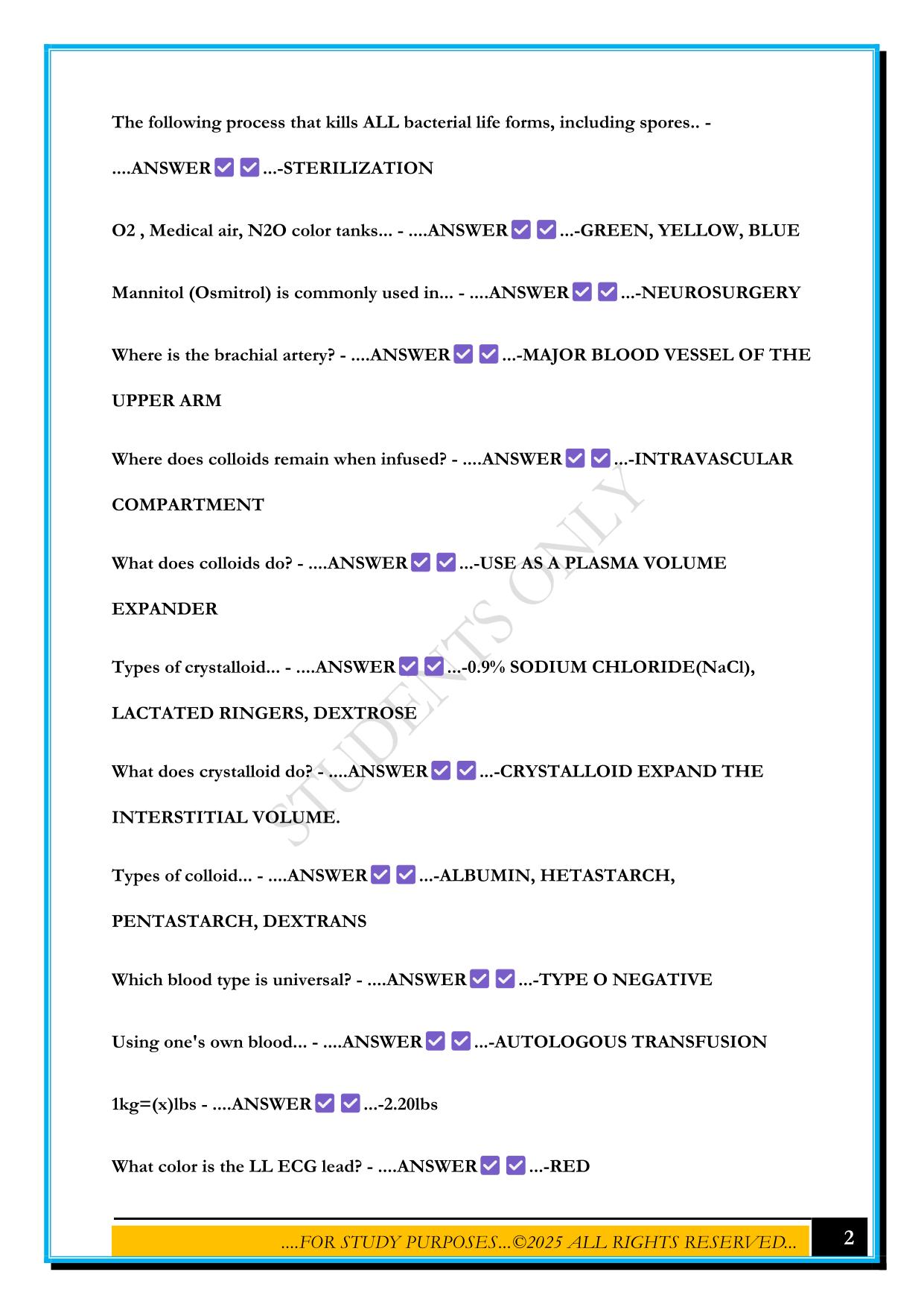 ANESTHESIA TECHNICIAN EXAM 2025 QUESTIONS AND ANSWERS