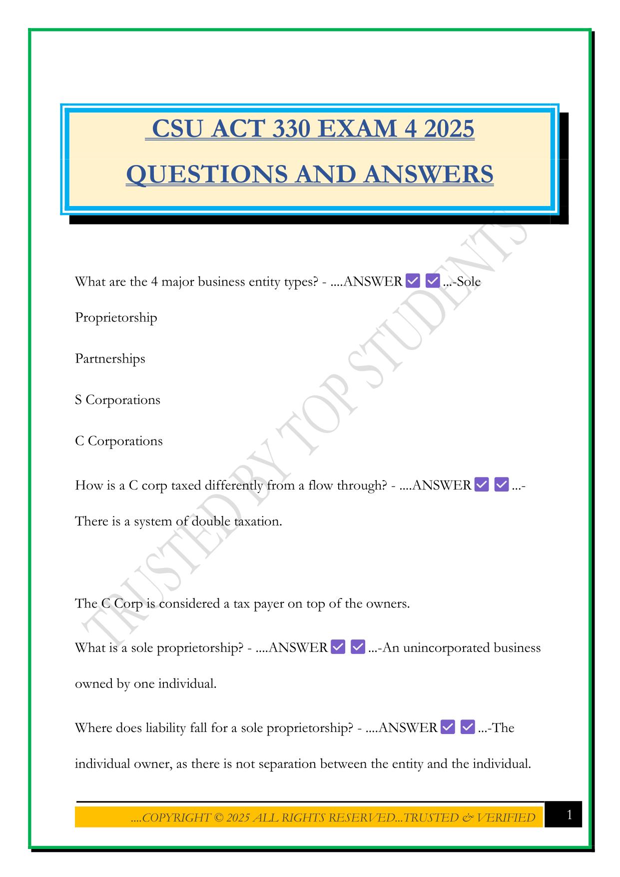CSU ACT 330 EXAM 4 2025 QUESTIONS AND ANSWERS