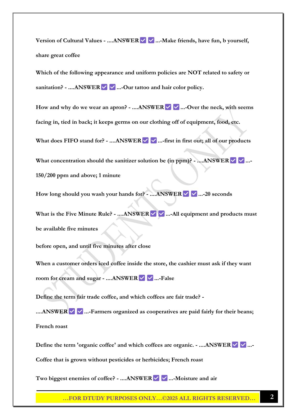 BIGGBY COFFEE EXAM 2025 QUESTIONS AND ANSWERS