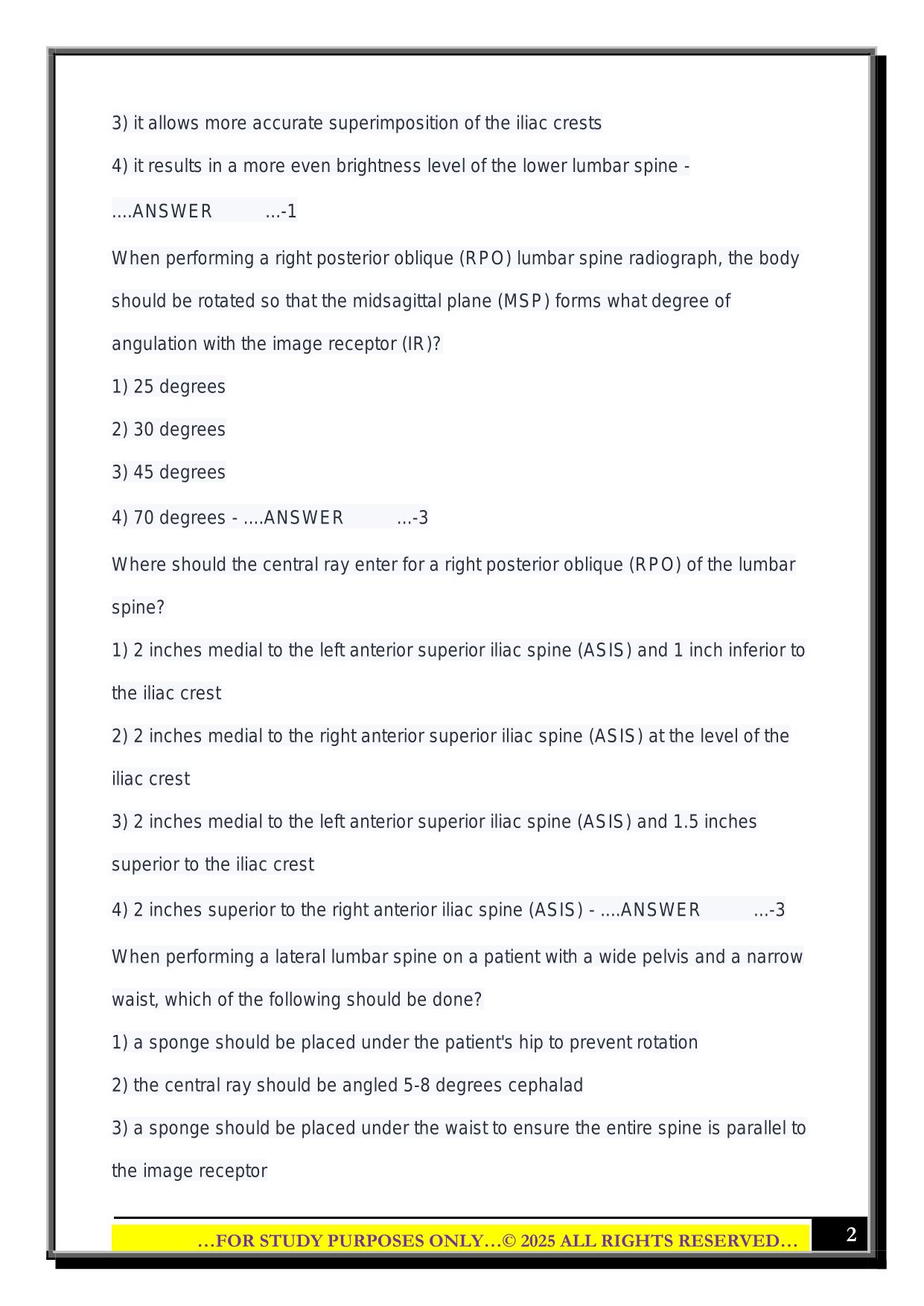 RTBC - Lumbar Spine, Sacrum, and Coccyx Exam 2025 Questions and Answers