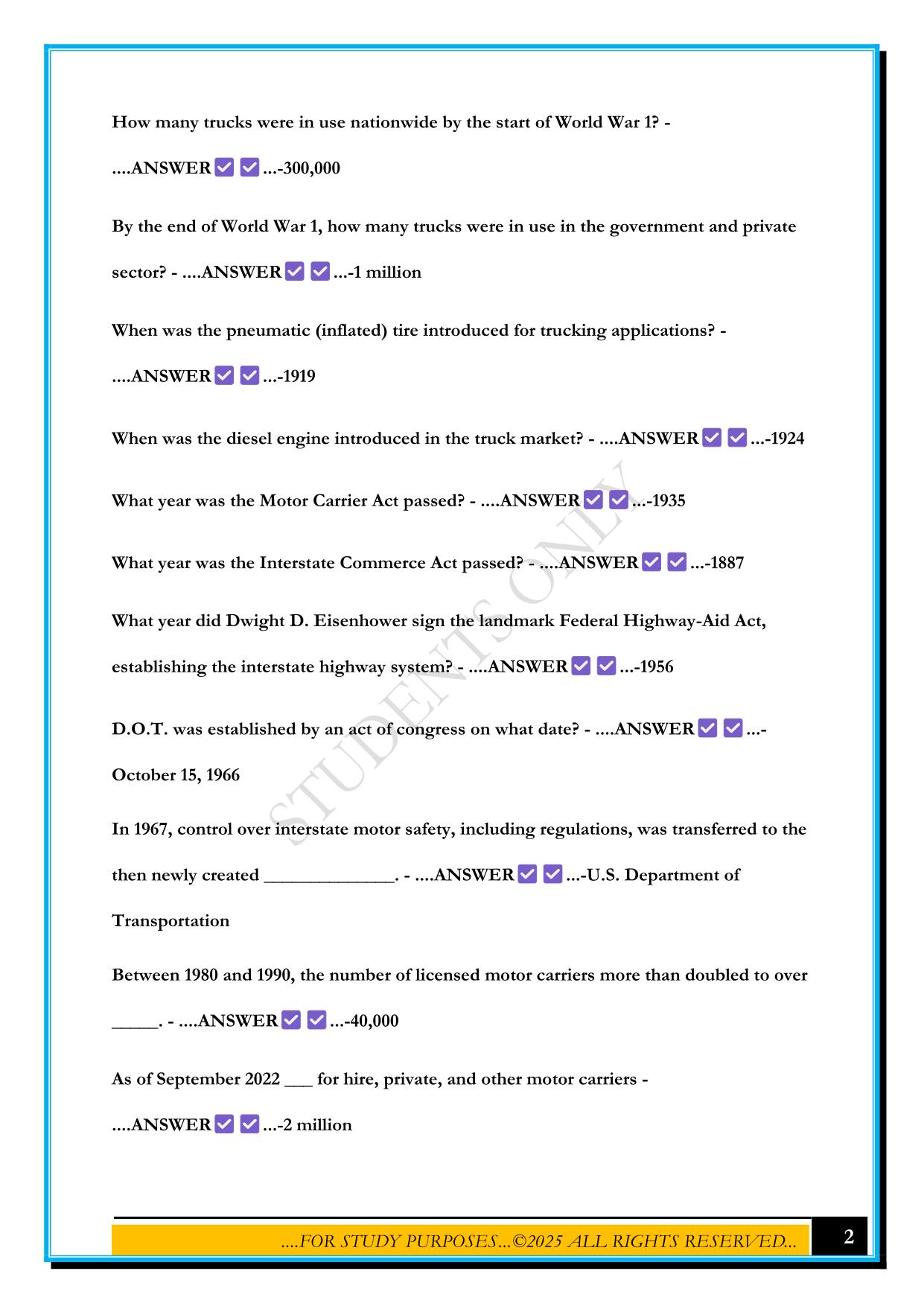 STATE TRUCK DRIVING CHAMPIONSHIP SAMPLE QUESTIONS 2025 WITH ANSWERS