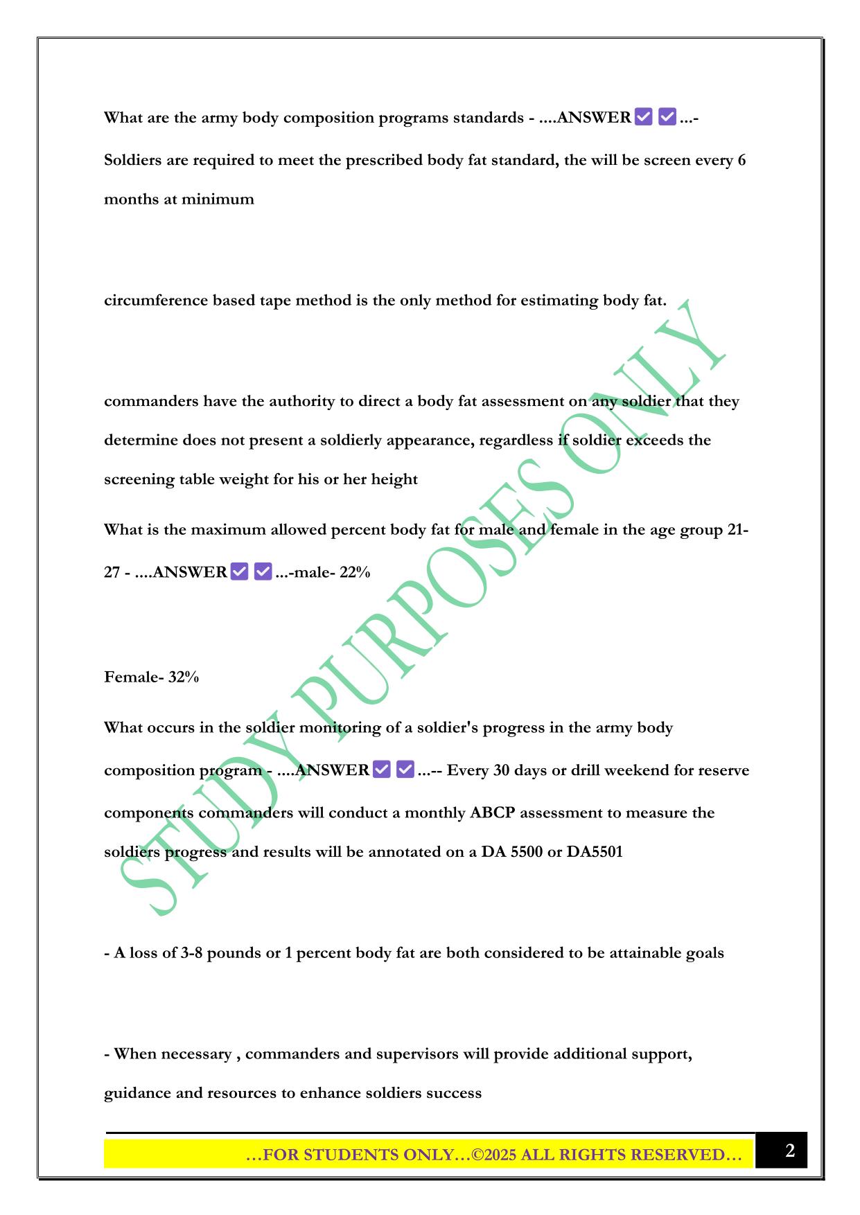 Army Board Questions-Army Body Composition Program Exam 2025 Questions and Answers