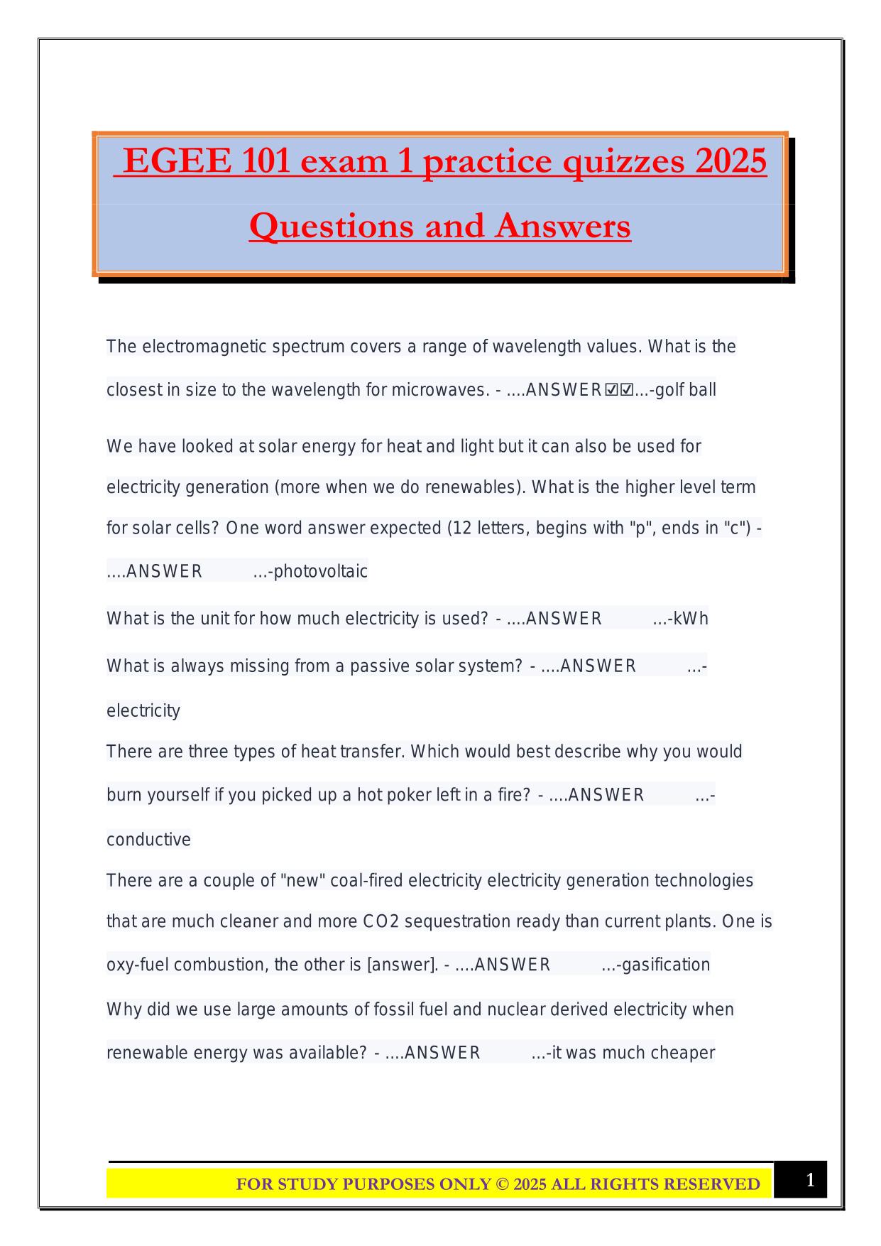 EGEE 101 exam 1 practice quizzes 2025 Questions and Answers