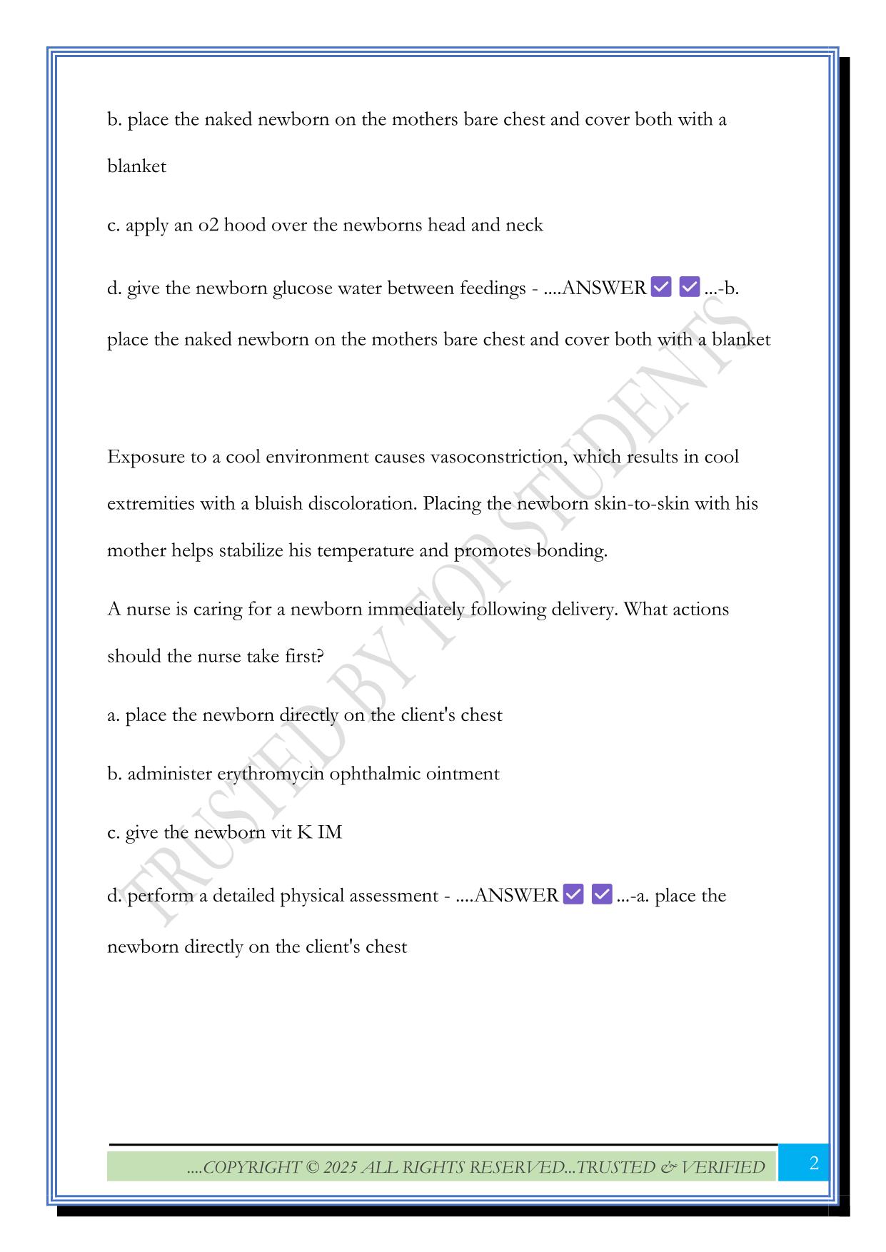 ATI Maternal newborn 2 Exam 2025 Questions and Answers