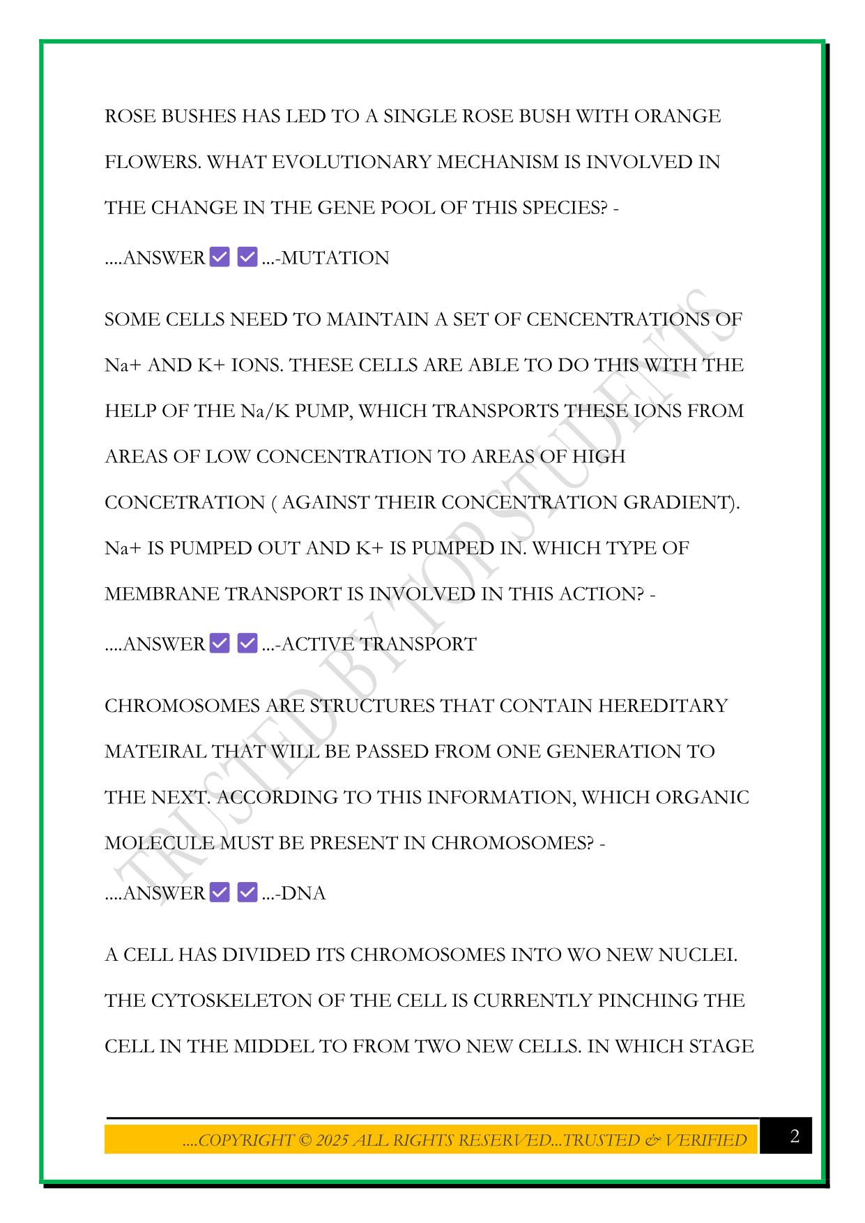 WGUC190- INTRO TO BIOLOGY EXAM 2025 QUESTIONS AND ANSWERS