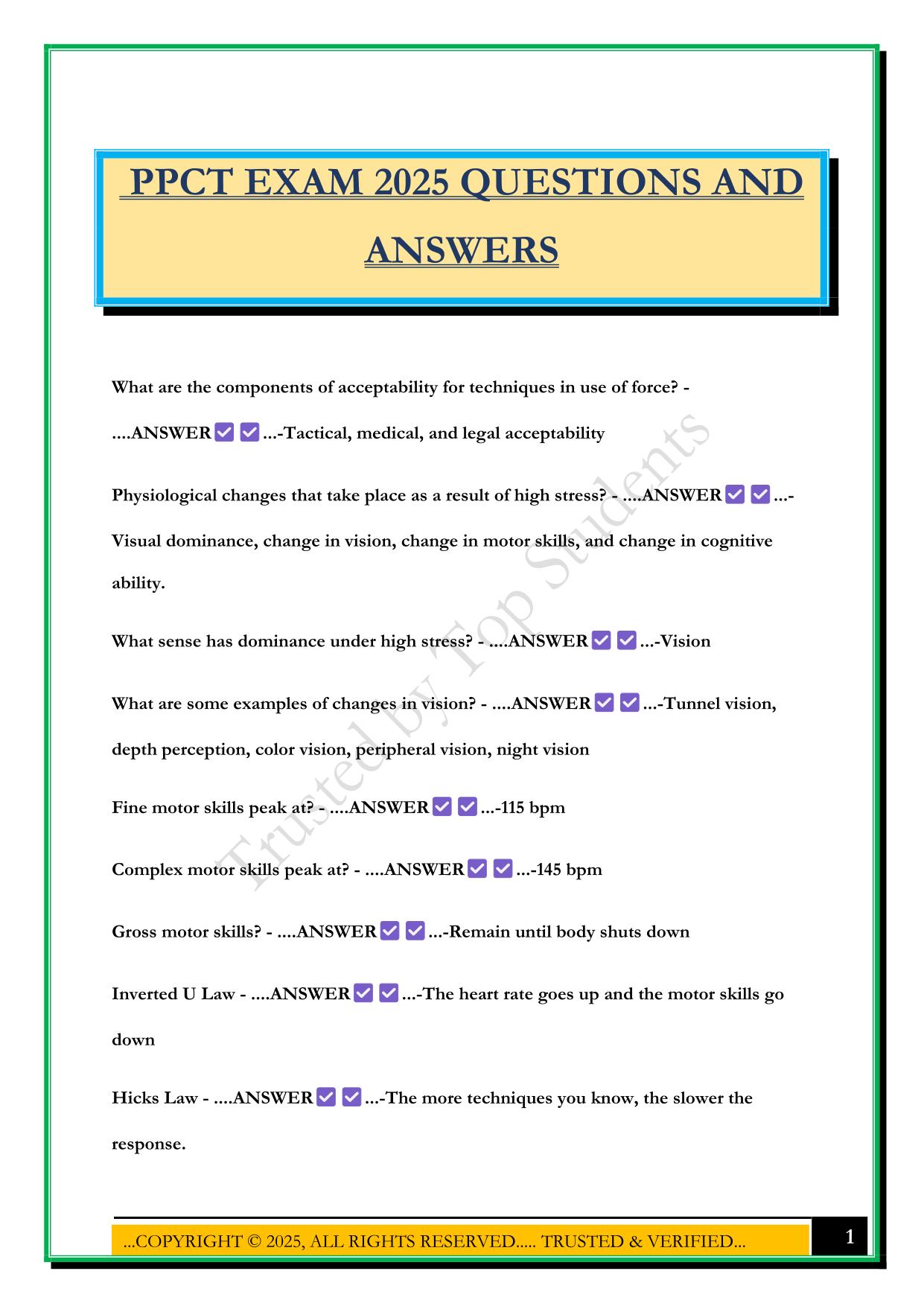PPCT EXAM 2025 QUESTIONS AND ANSWERS
