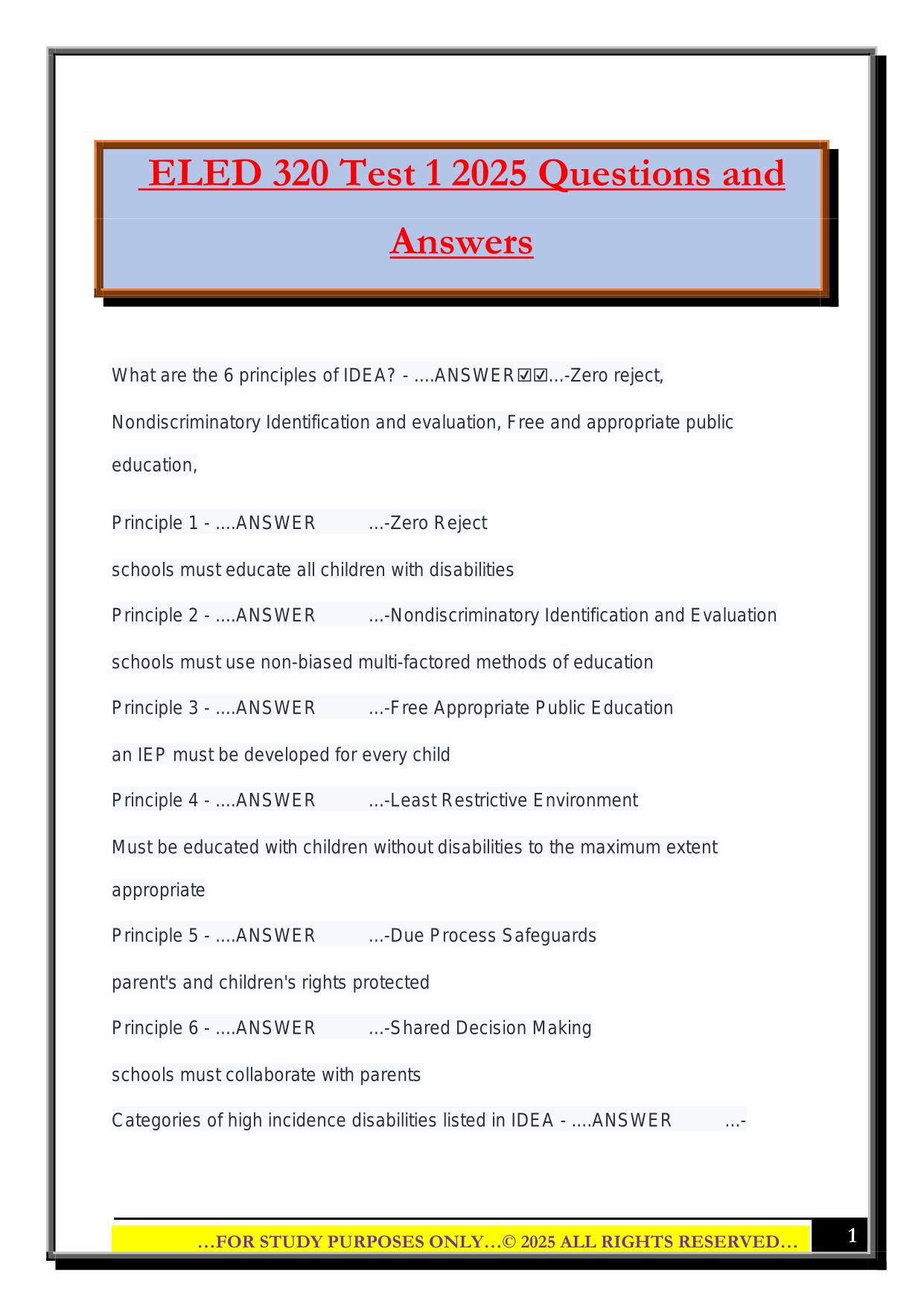 ELED 320 Test 1 2025 Questions and Answers