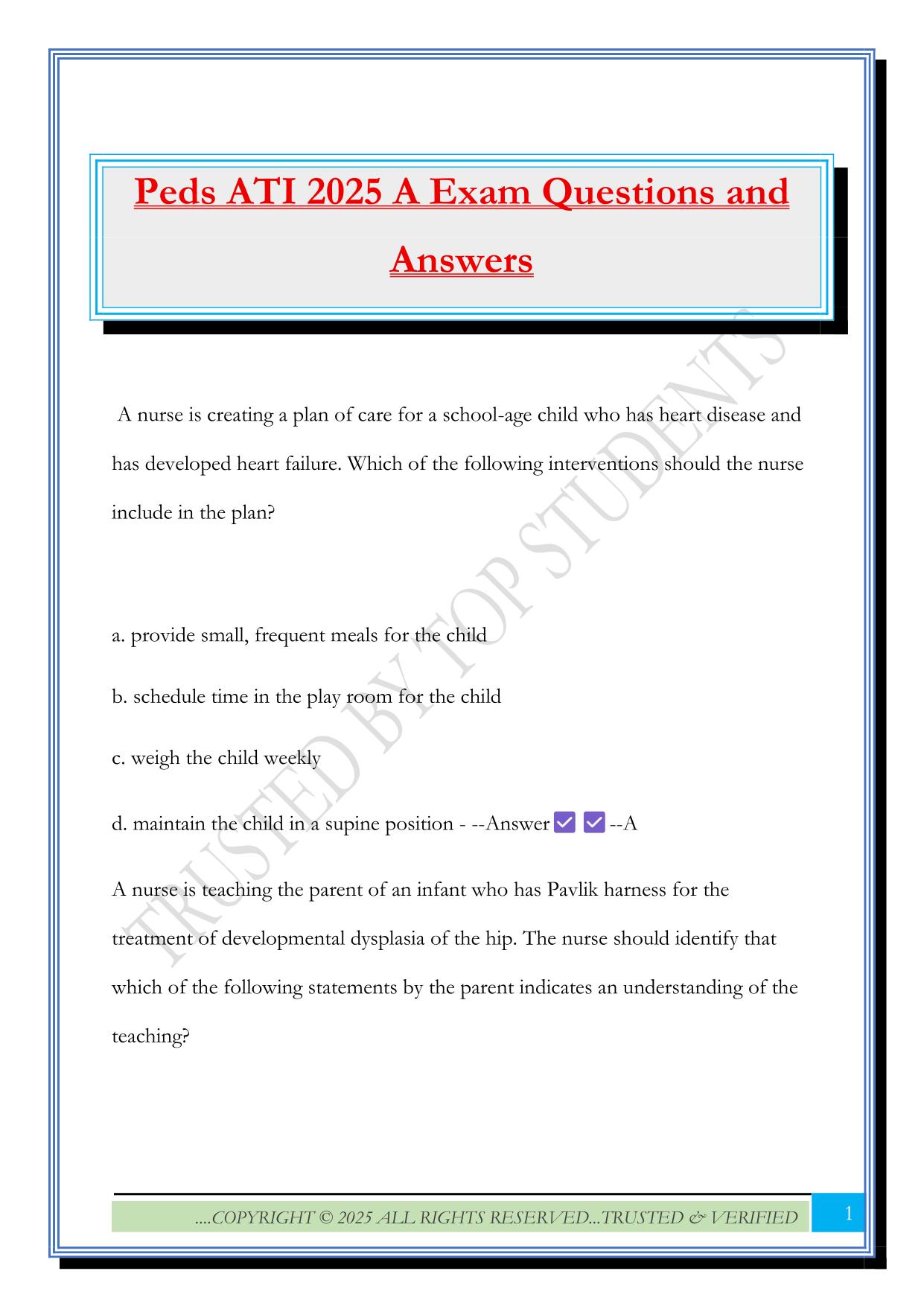 Peds ATI 2025 A Exam Questions and Answers