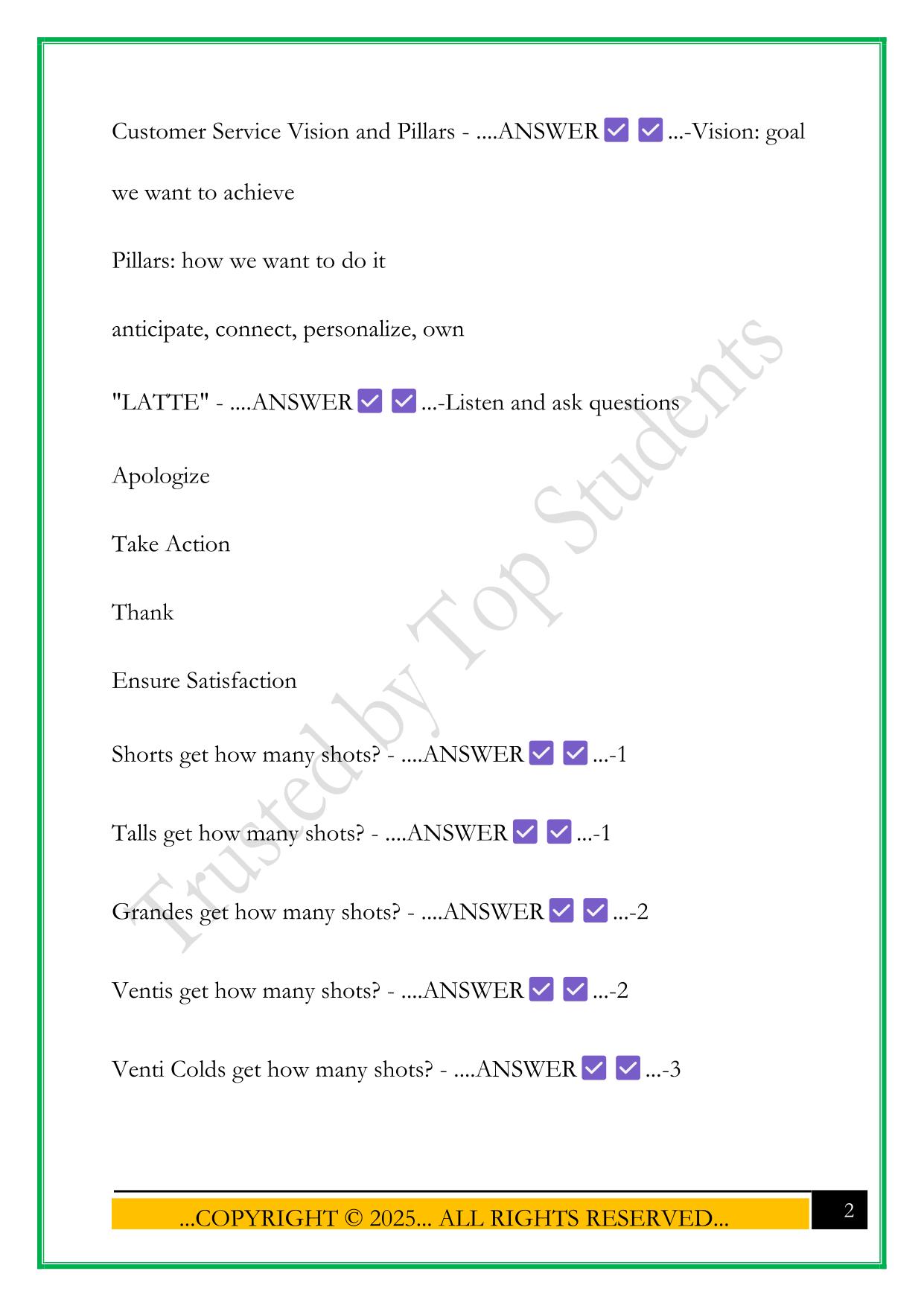 STARBUCKS BARISTA CERTIFICATION EXAM 2025 QUESTIONS AND ANSWERS