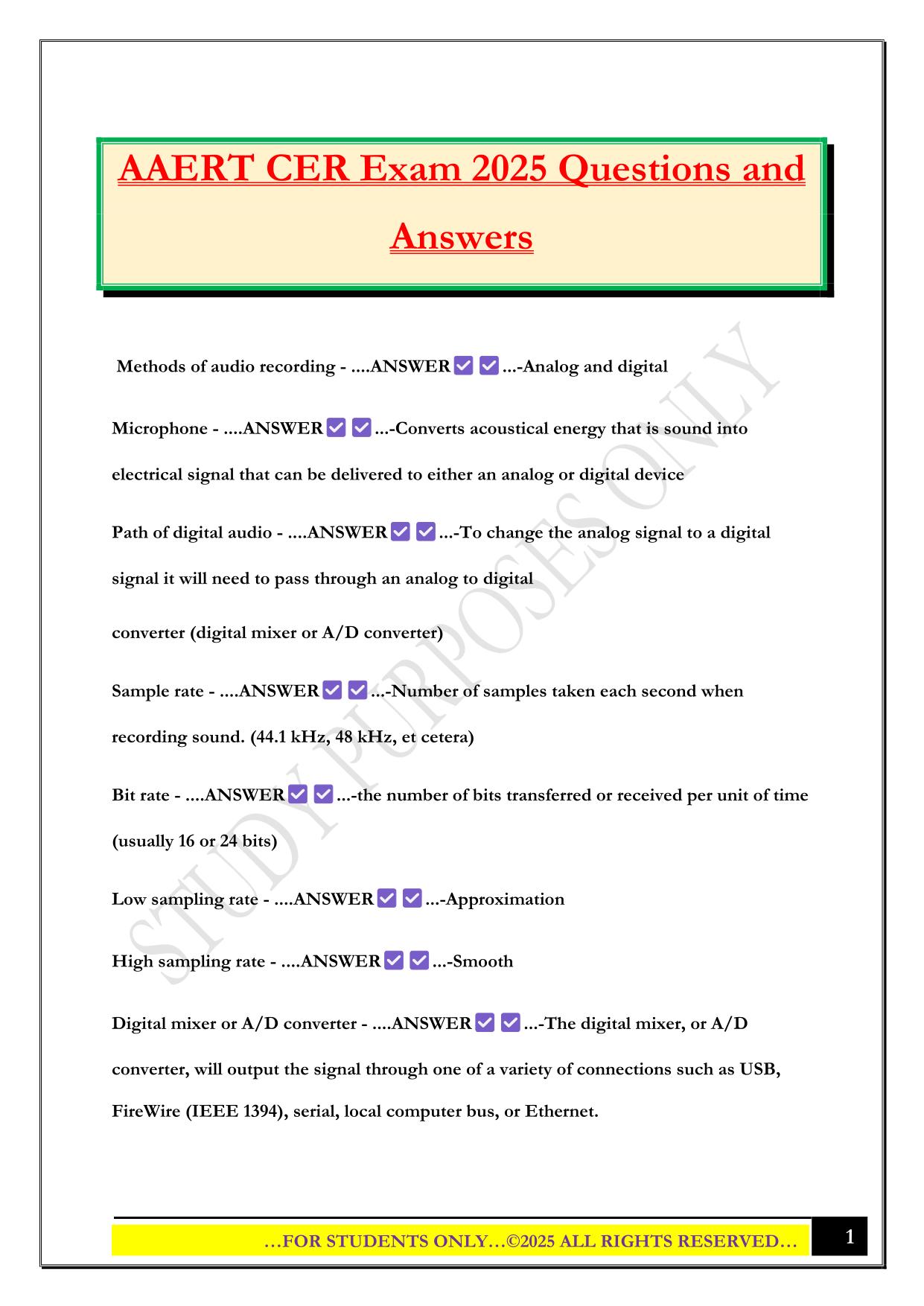 AAERT CER Exam 2025 Questions and Answers