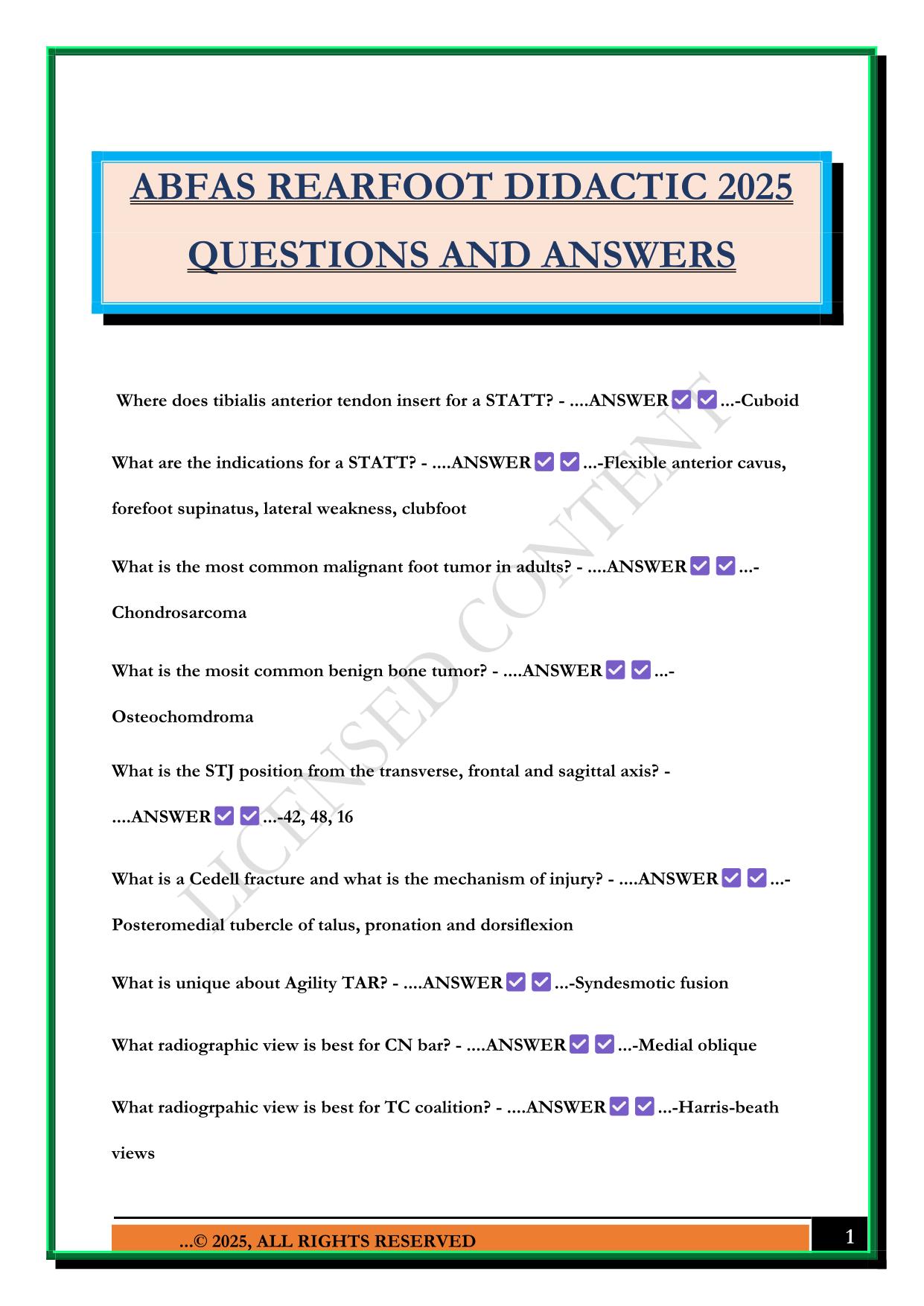 ABFAS REARFOOT DIDACTIC 2025 QUESTIONS AND ANSWERS