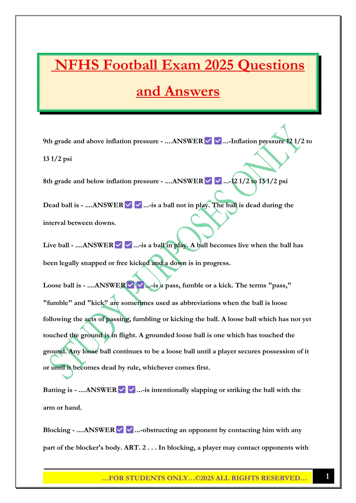 NFHS Football Exam 2025 Questions and Answers