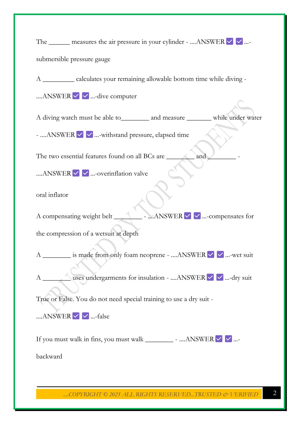 NAUI SCUBA TEST 2 2025 QUESTIONS AND ANSWERS
