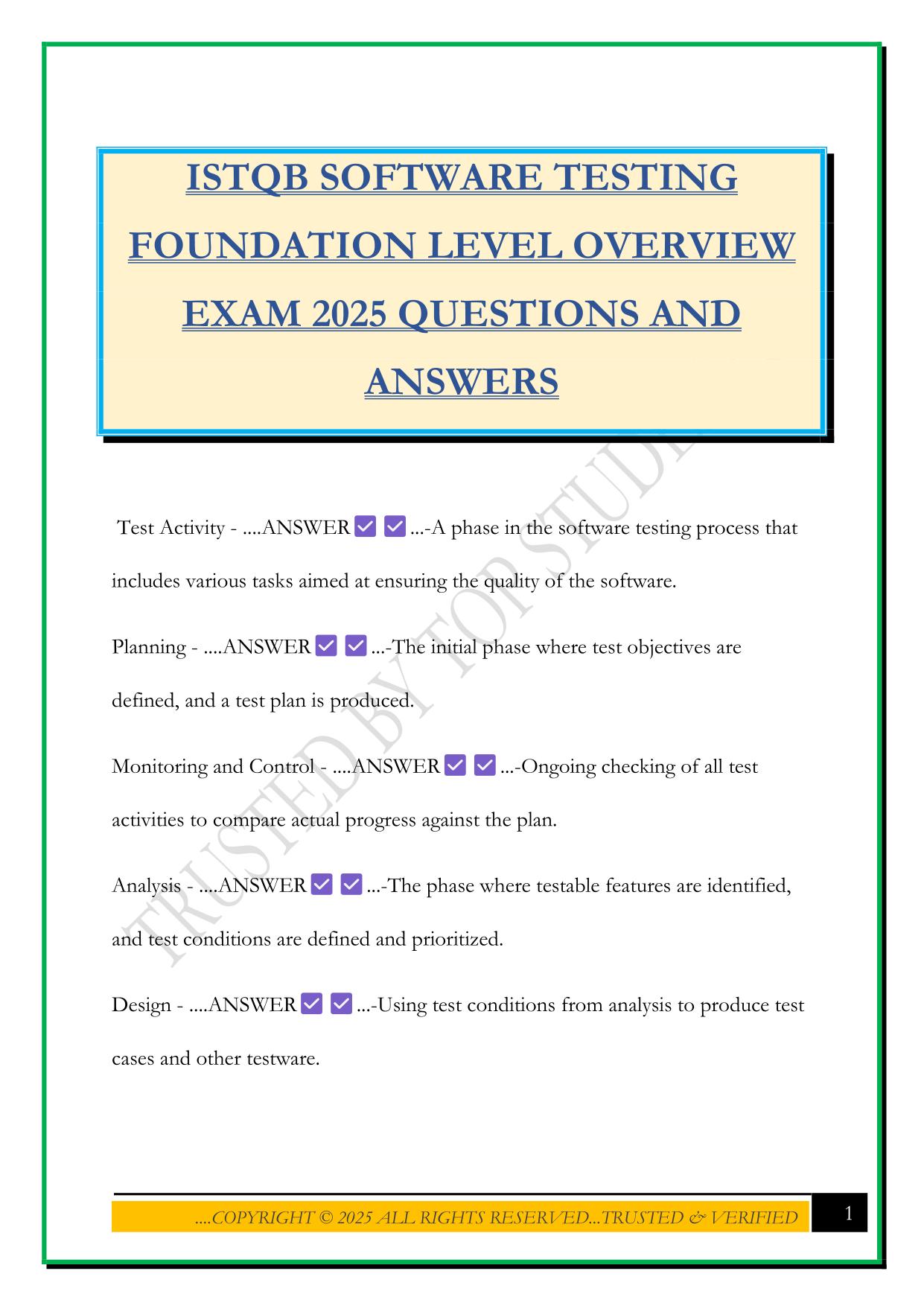 ISTQB SOFTWARE TESTING FOUNDATION LEVEL OVERVIEW EXAM 2025 QUESTIONS AND ANSWERS